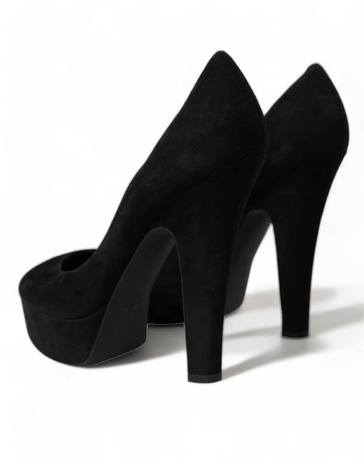 Dolce & Gabbana Black Suede Leather Platform Heel Pumps Women's Shoes