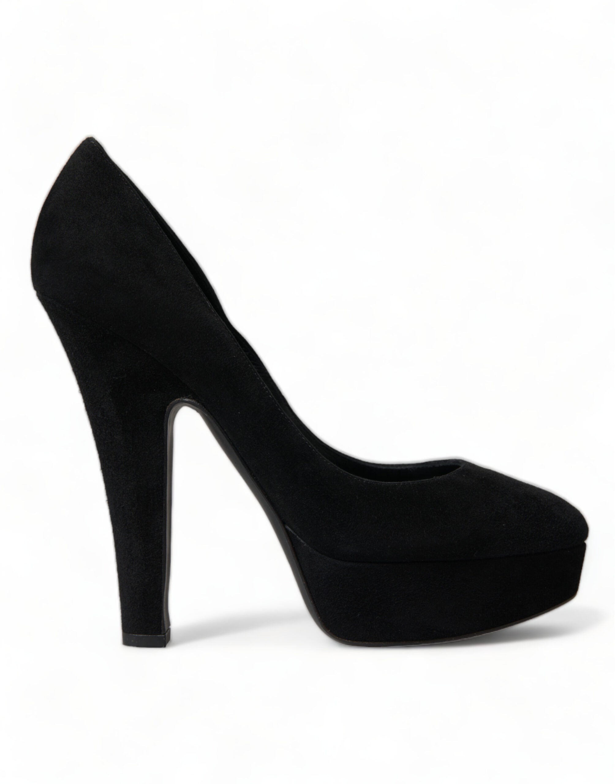 Dolce & Gabbana Black Suede Leather Platform Heel Pumps Women's Shoes
