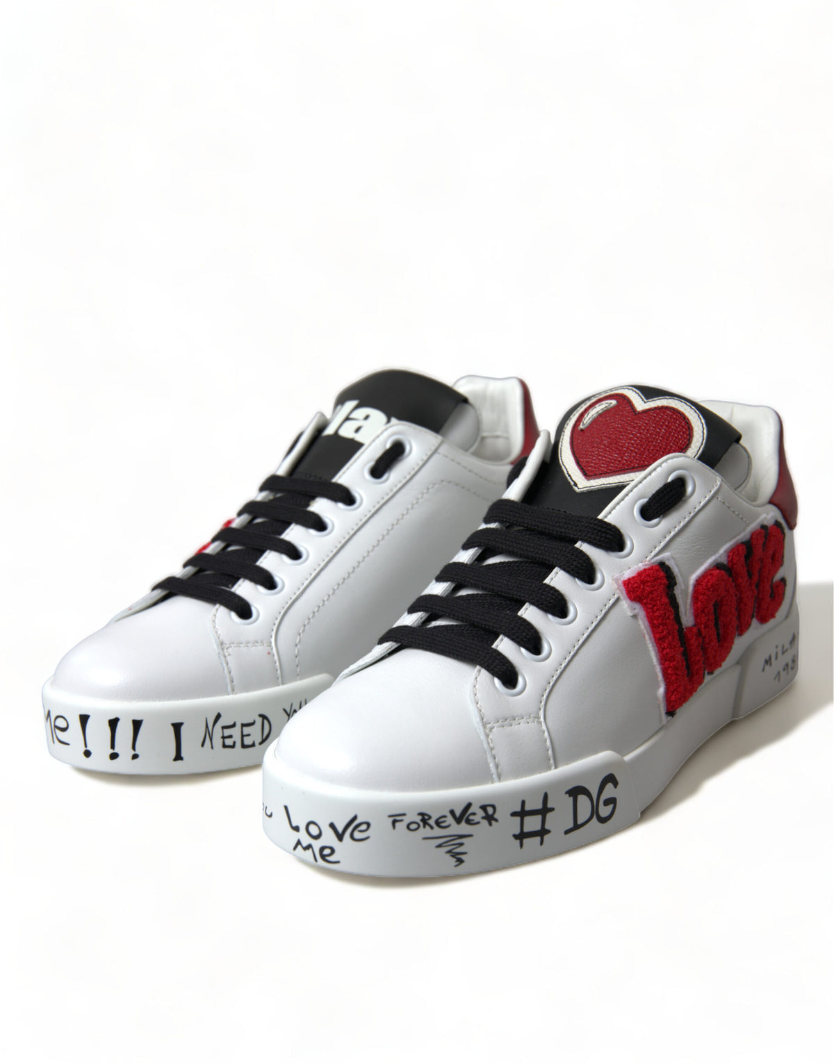 Dolce & Gabbana White Love Patch Portofino Classic Sneakers Women's Shoes
