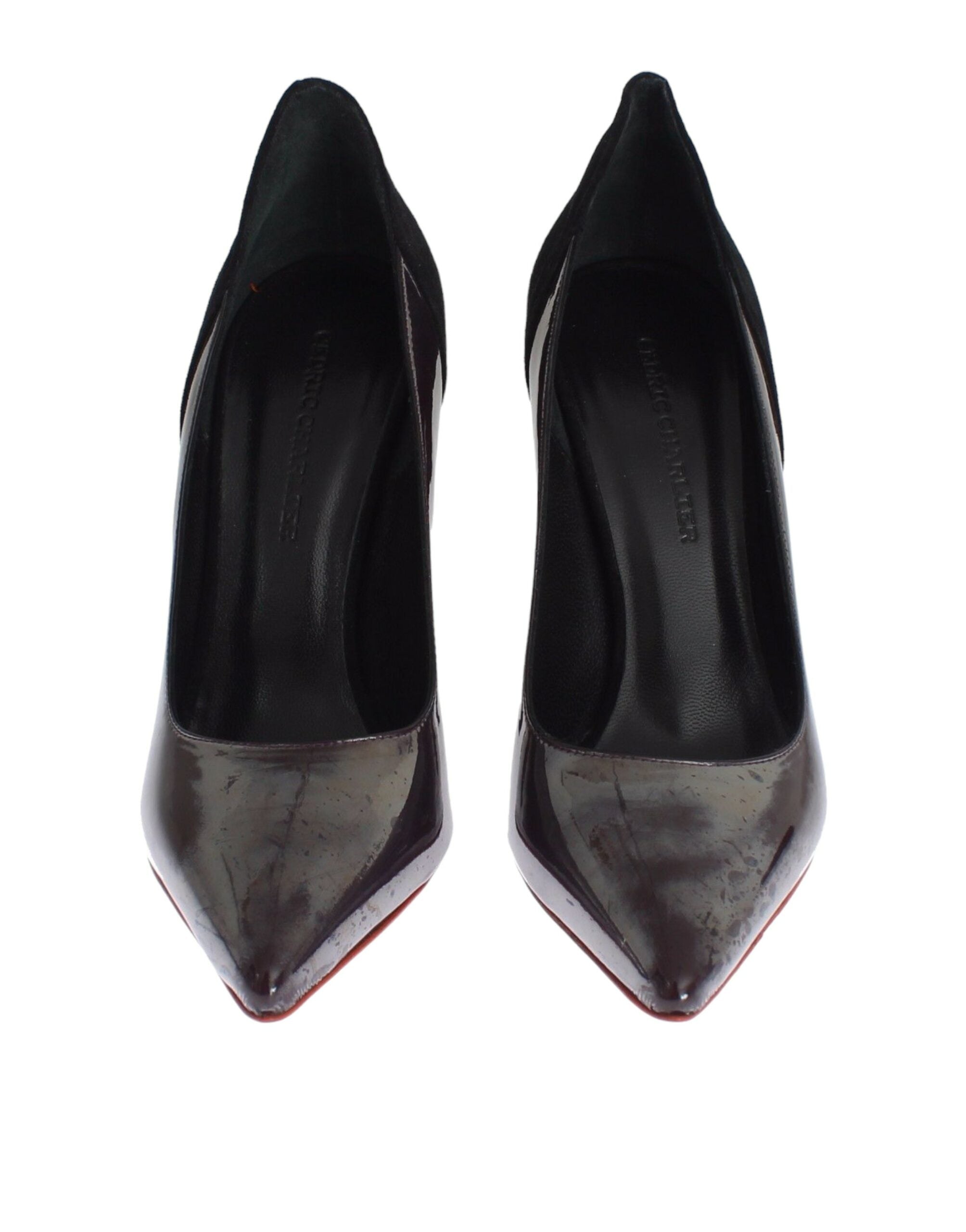 Cédric Charlier Gray Black Leather Suede Heels Pumps Women's Shoes