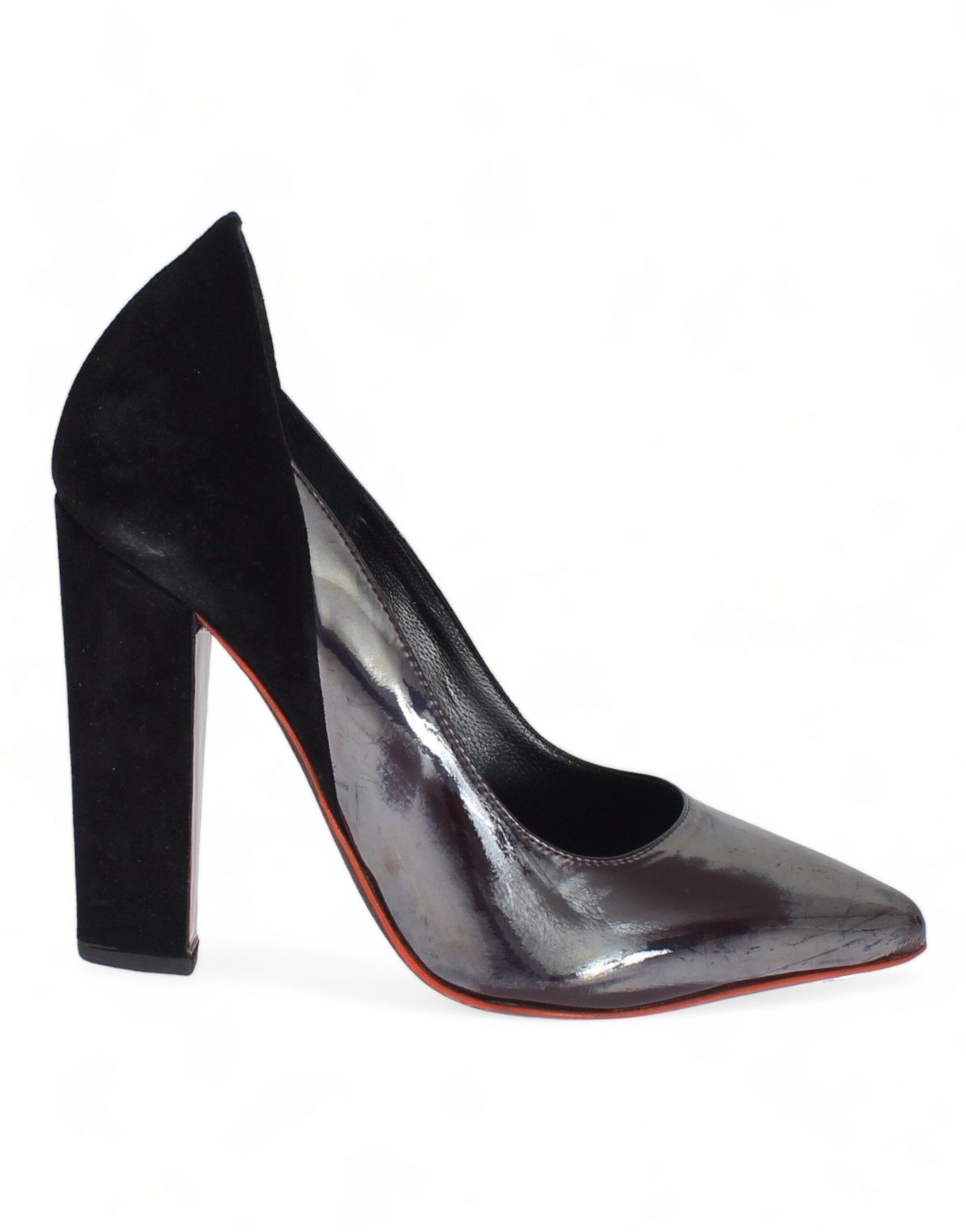Cédric Charlier Gray Black Leather Suede Heels Pumps Women's Shoes