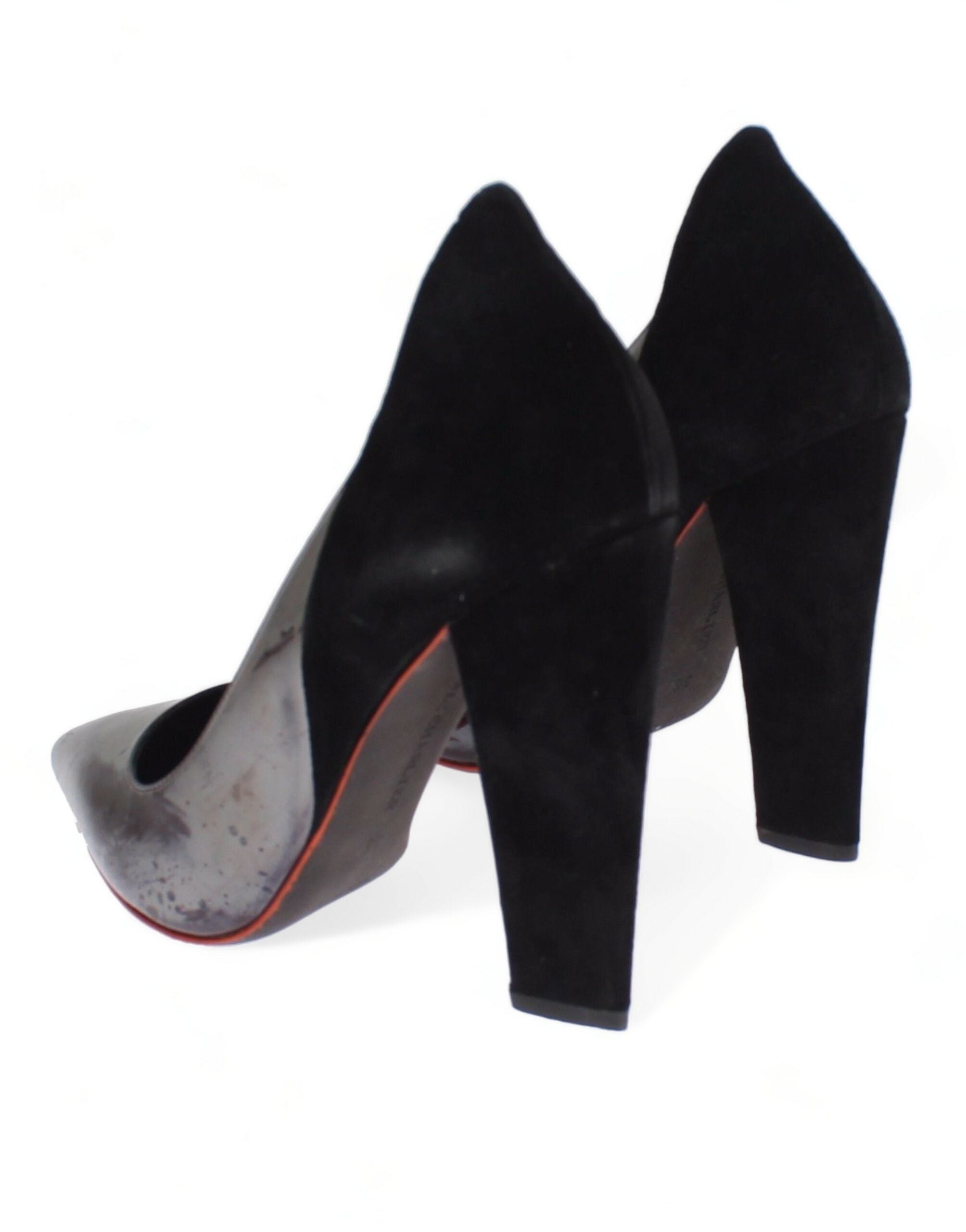 Cédric Charlier Gray Black Leather Suede Heels Pumps Women's Shoes