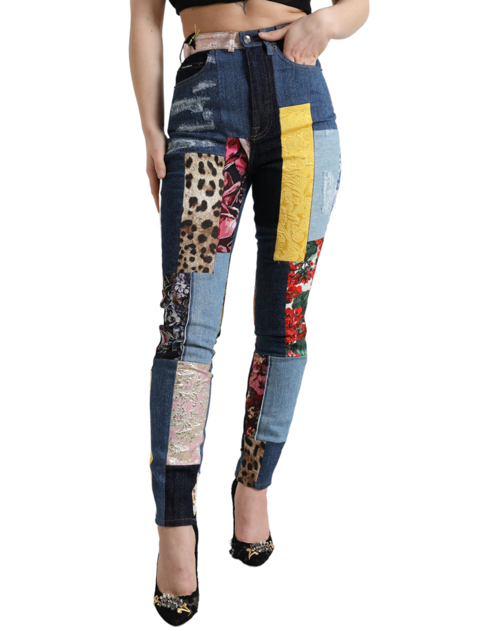 Dolce & Gabbana Multicolor Patchwork GRACE Skinny Denim Women's Jeans