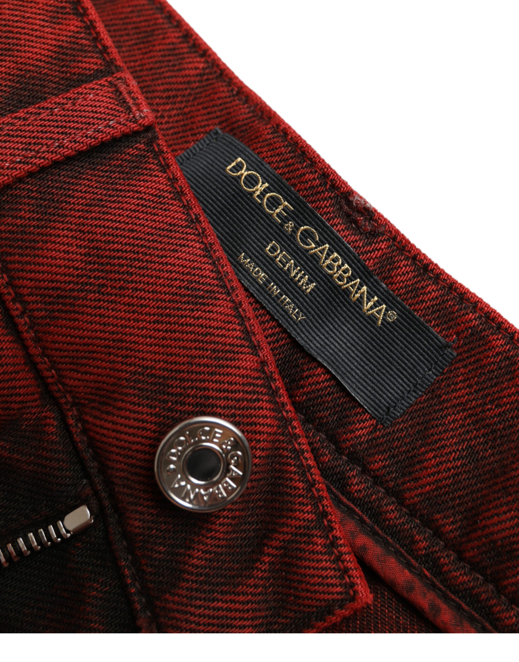 Dolce & Gabbana Red Stretch High Waist Denim Hot Pants Women's Shorts