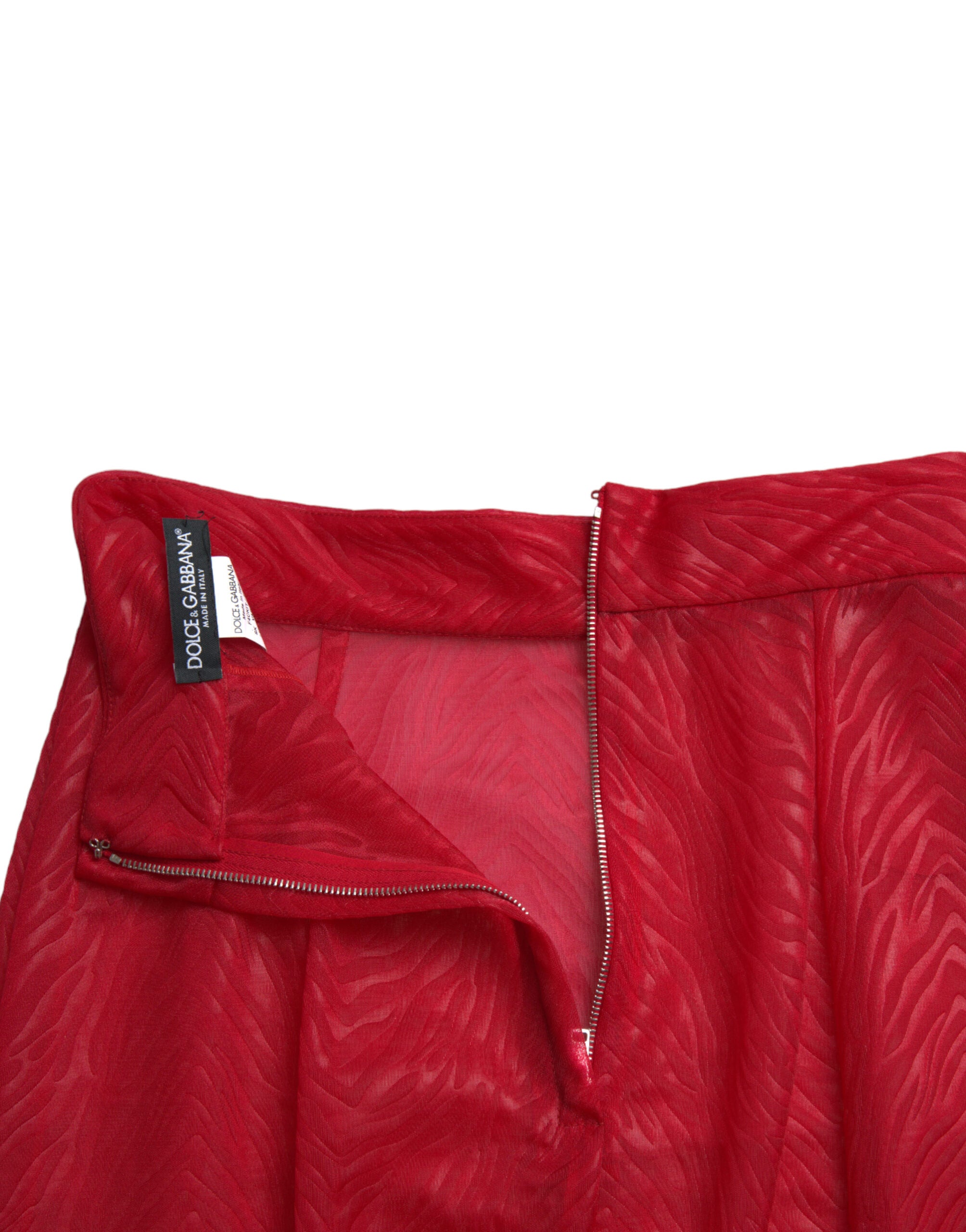 Dolce & Gabbana Red Sheer High Waist Pencil Cut Midi Women's Skirt