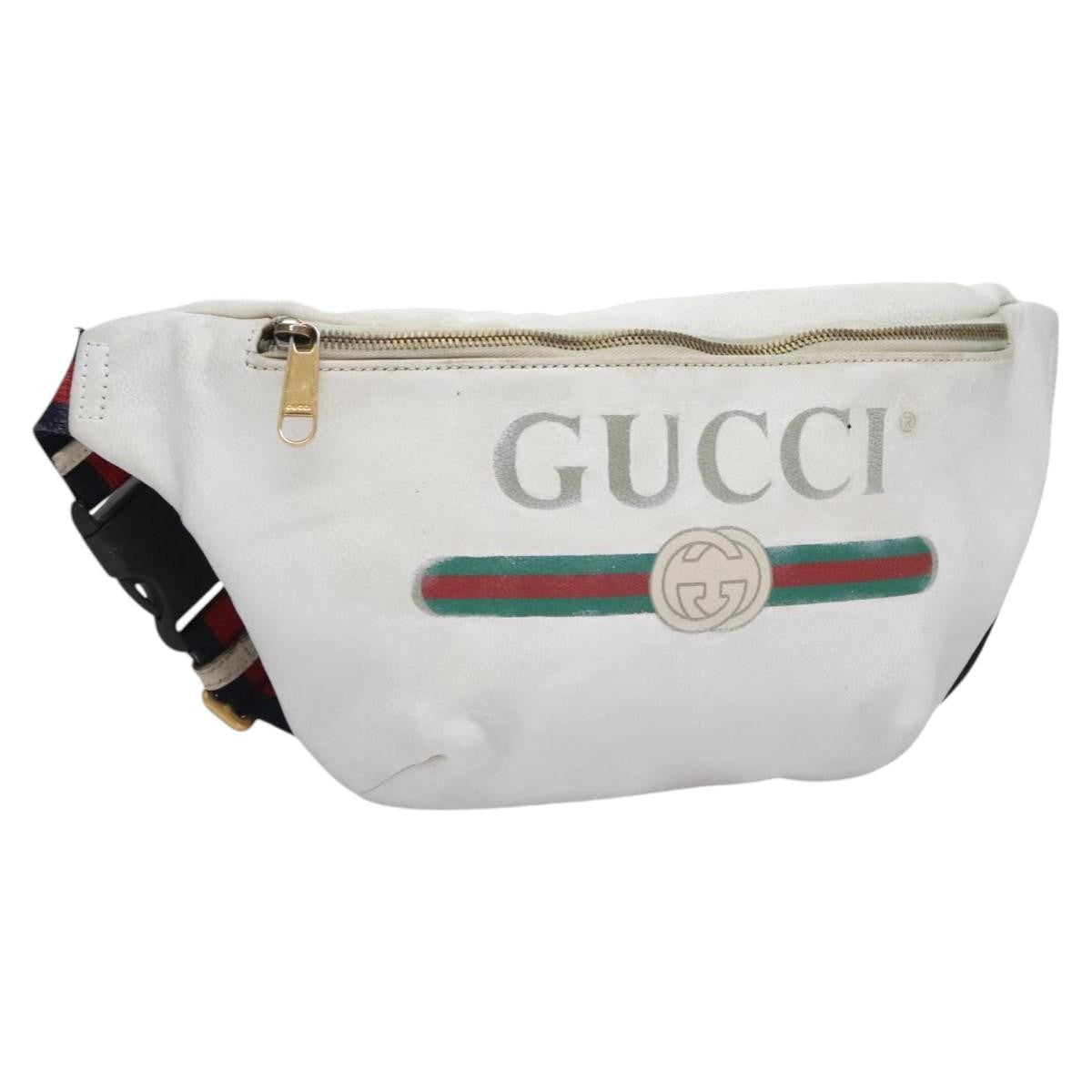 Gucci Logo Belt Printed Leather White Leather Shoulder Bag Bag (Pre-Owned)