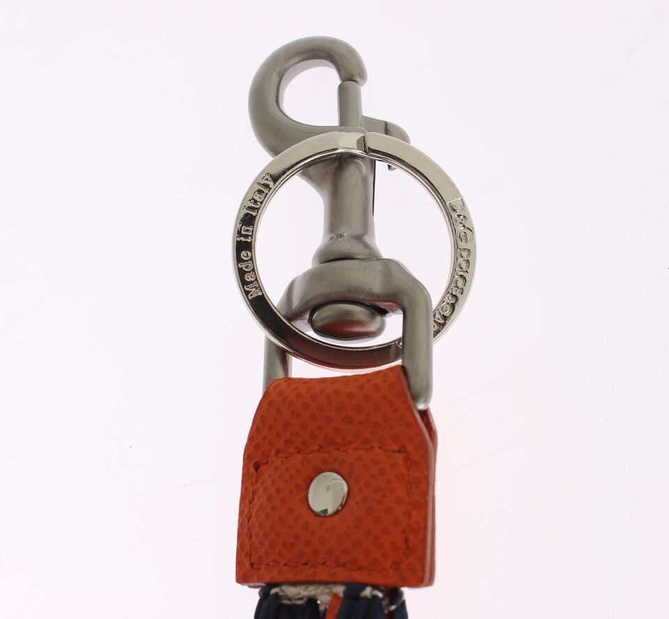 Dolce & Gabbana Red White Raffia Leather Clasp Finder Keyring Women's Keychain