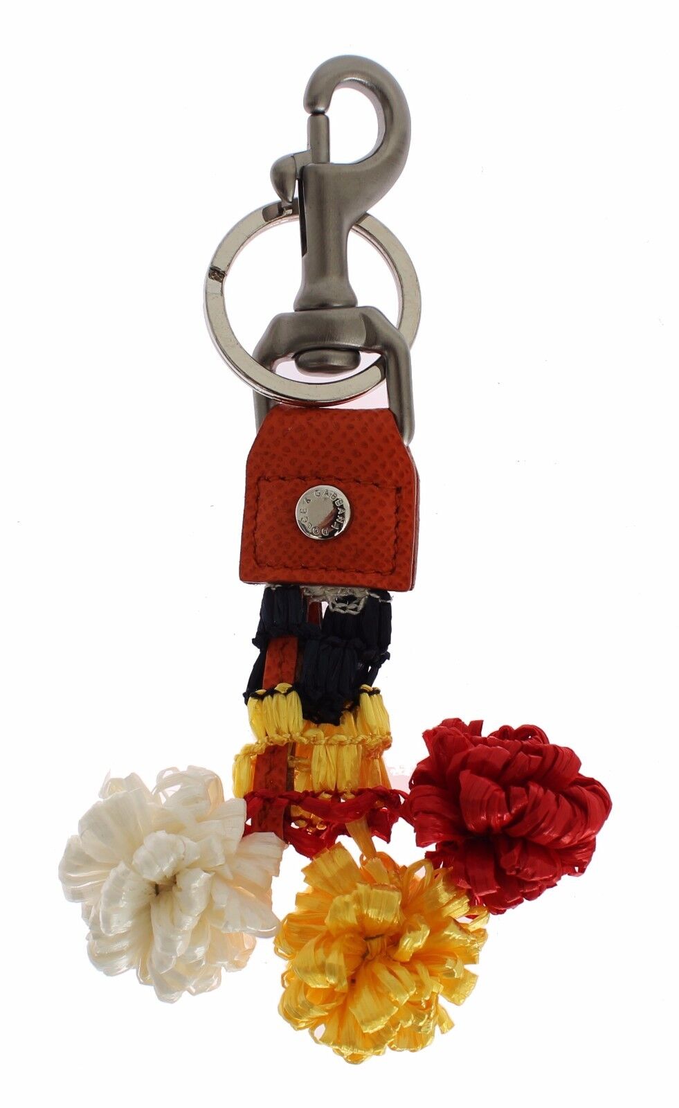 Dolce & Gabbana Red White Raffia Leather Clasp Finder Keyring Women's Keychain