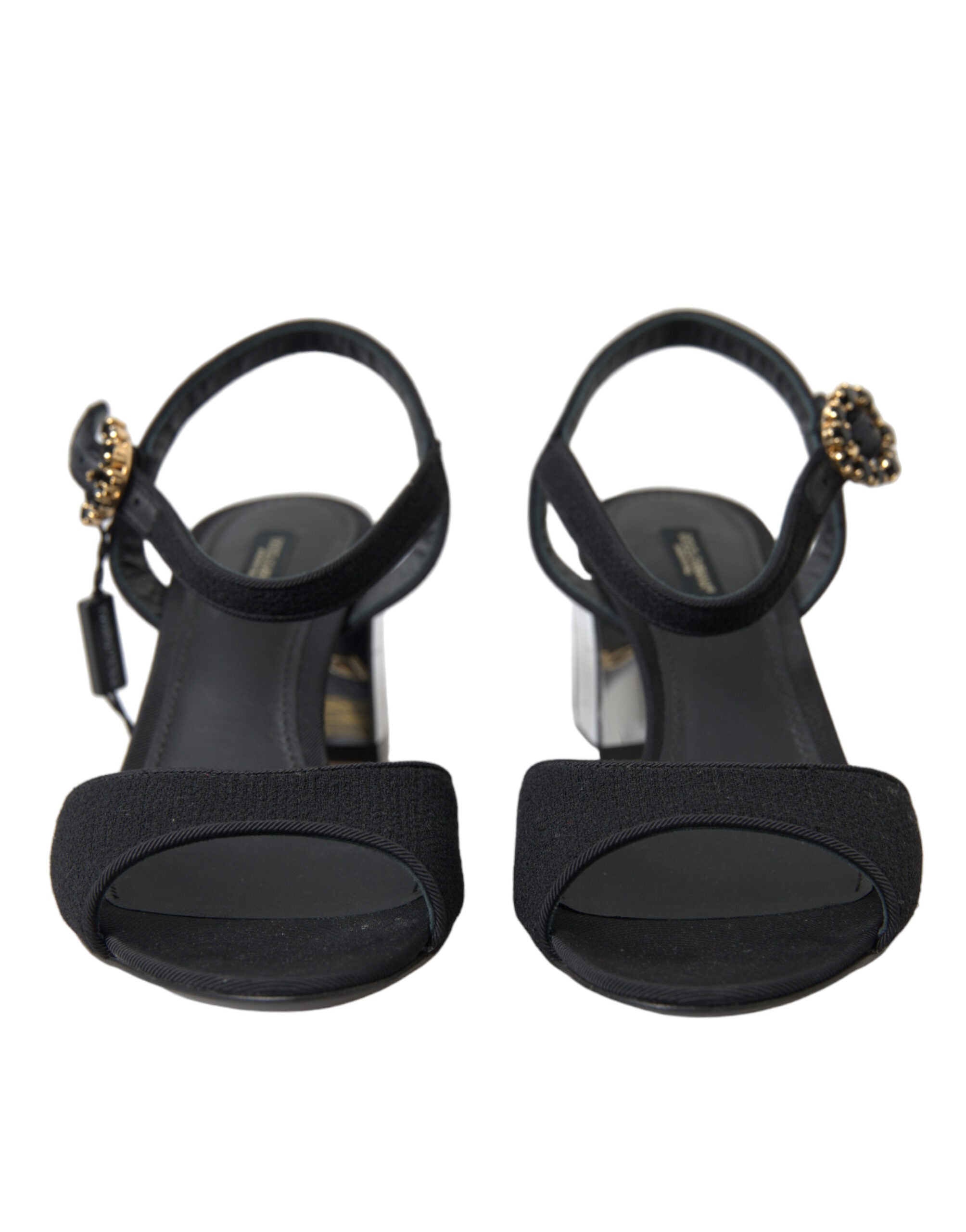 Dolce & Gabbana Black Crystals Ankle Strap Sandals Women's Shoes