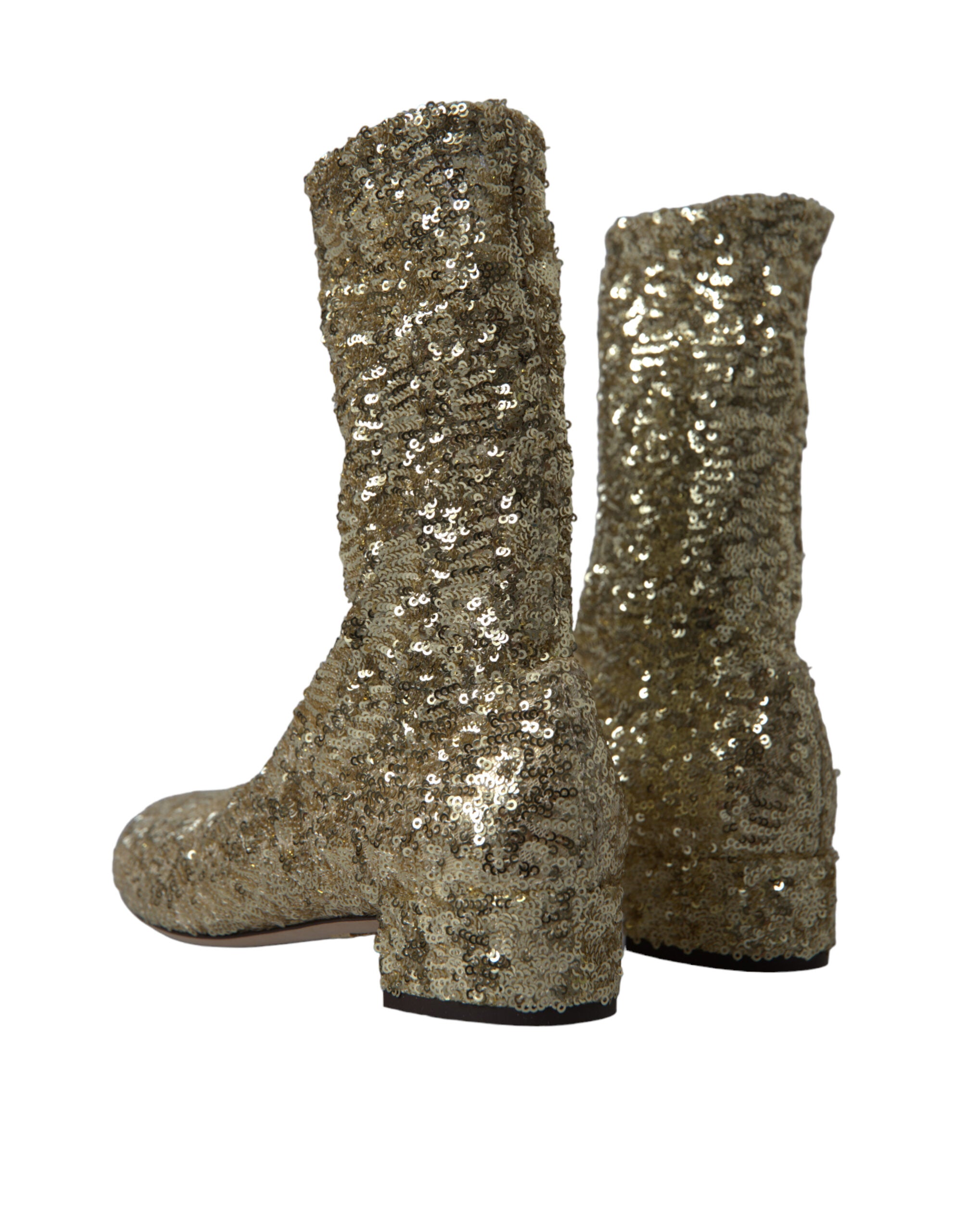 Dolce & Gabbana Gold Sequined Short Boots Stretch Women's Shoes