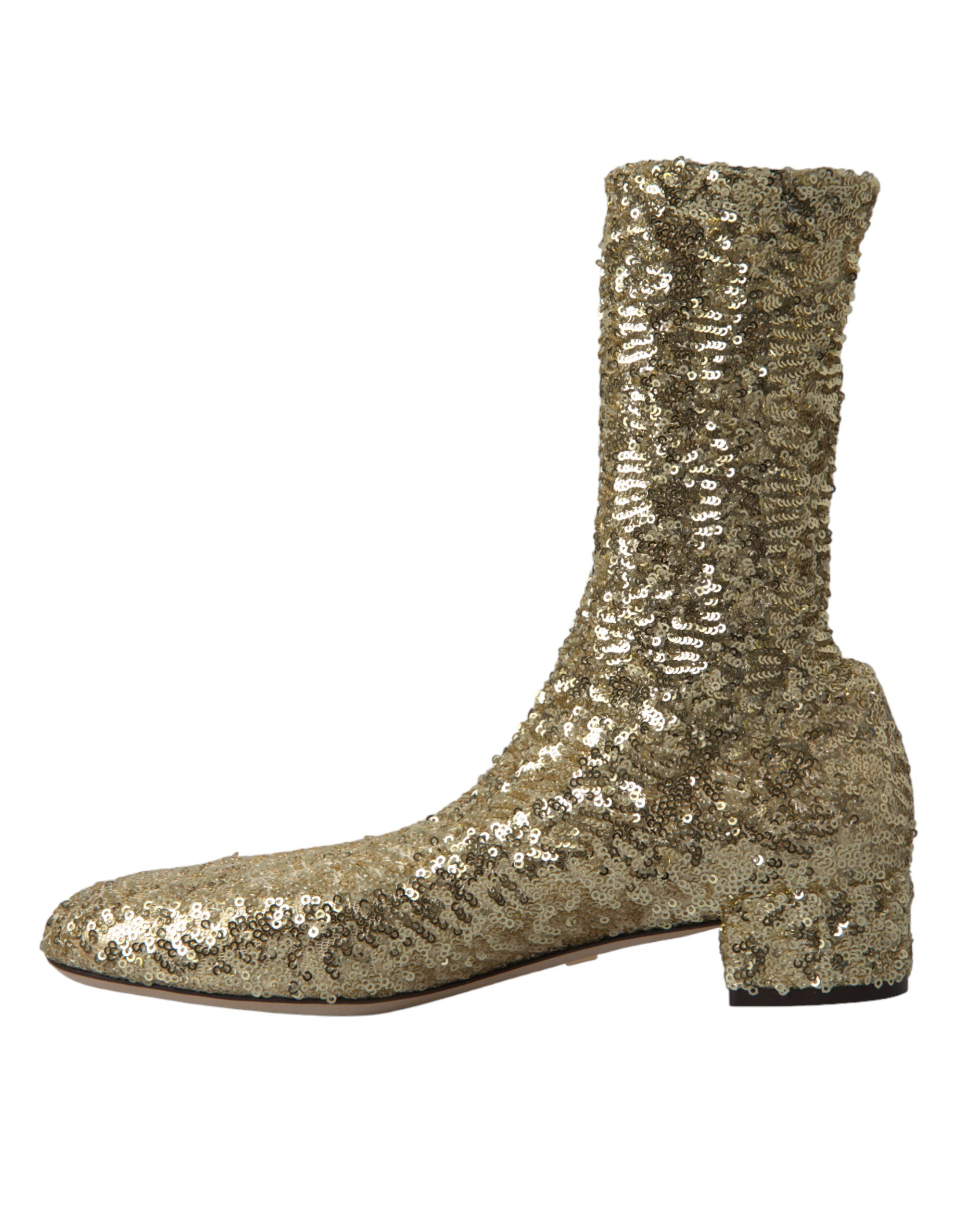 Dolce & Gabbana Gold Sequined Short Boots Stretch Women's Shoes
