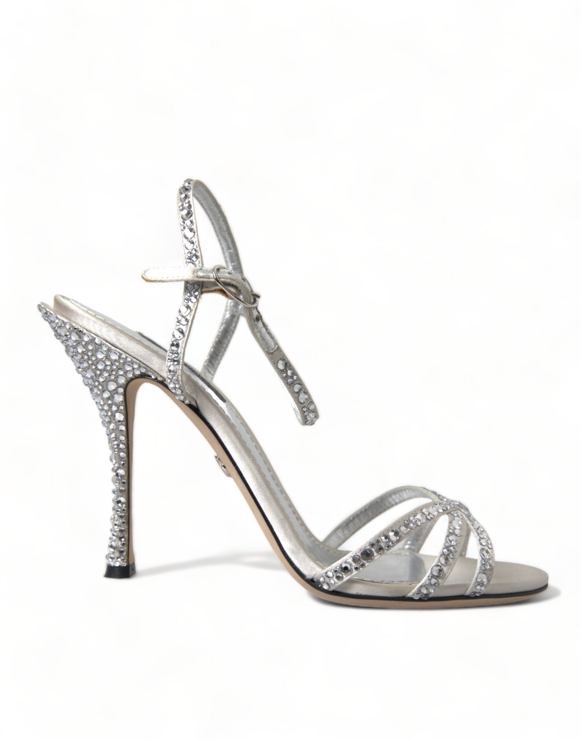 Dolce & Gabbana Silver Crystal Ankle Strap Sandals Women's Shoes