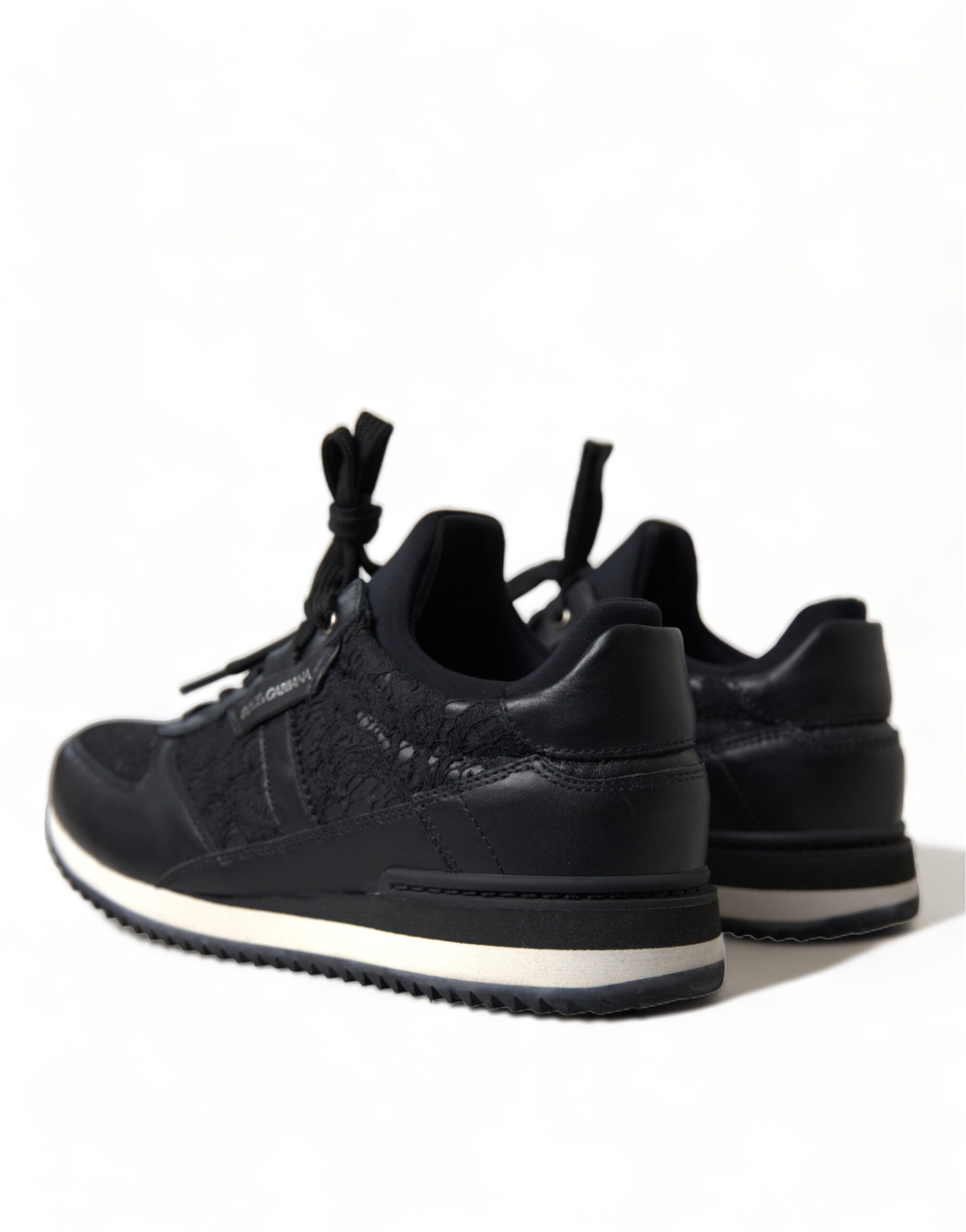 Dolce & Gabbana Black Floral Lace Leather Sneakers Women's Shoes