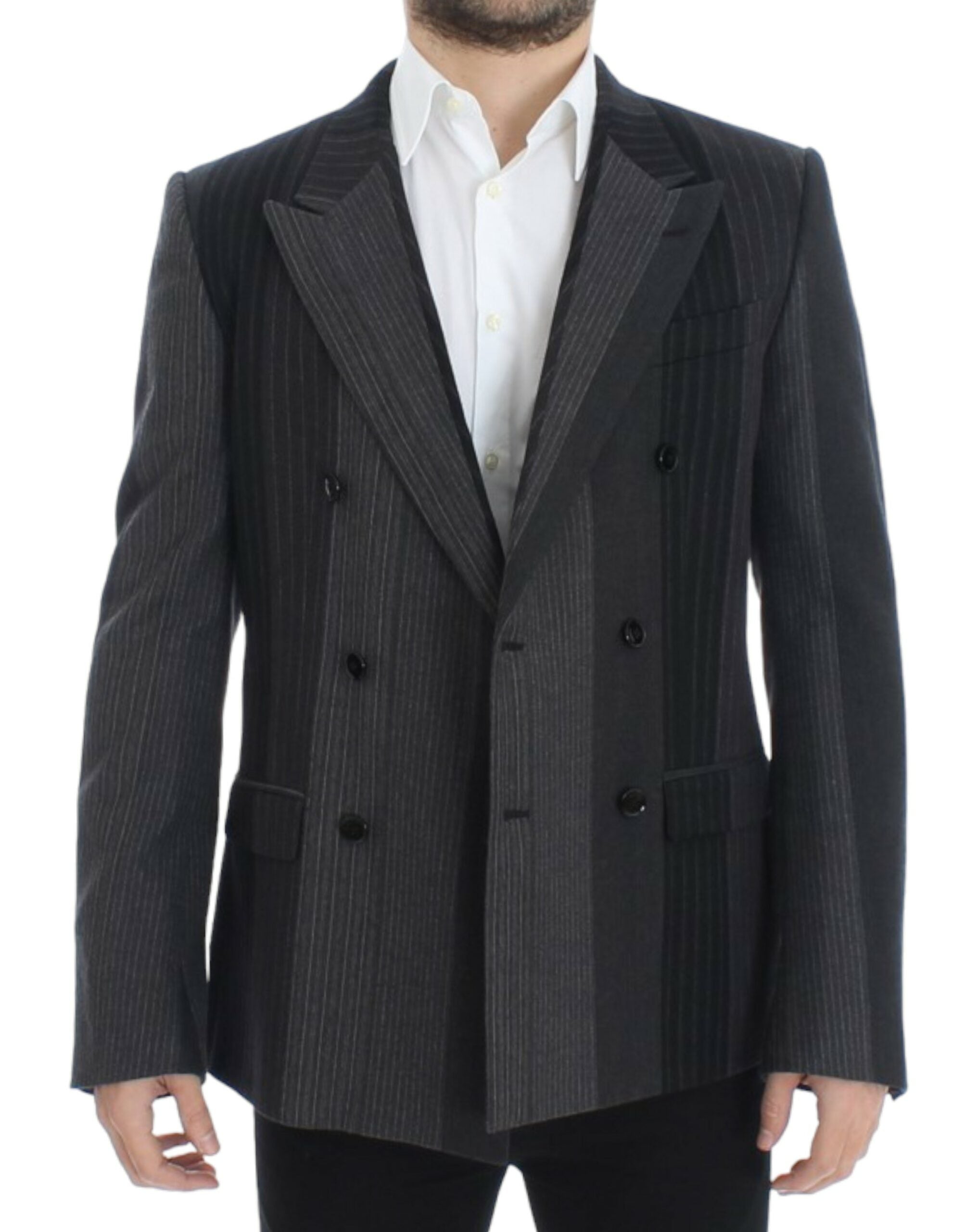 Dolce & Gabbana Gray striped wool stretch Men's blazer