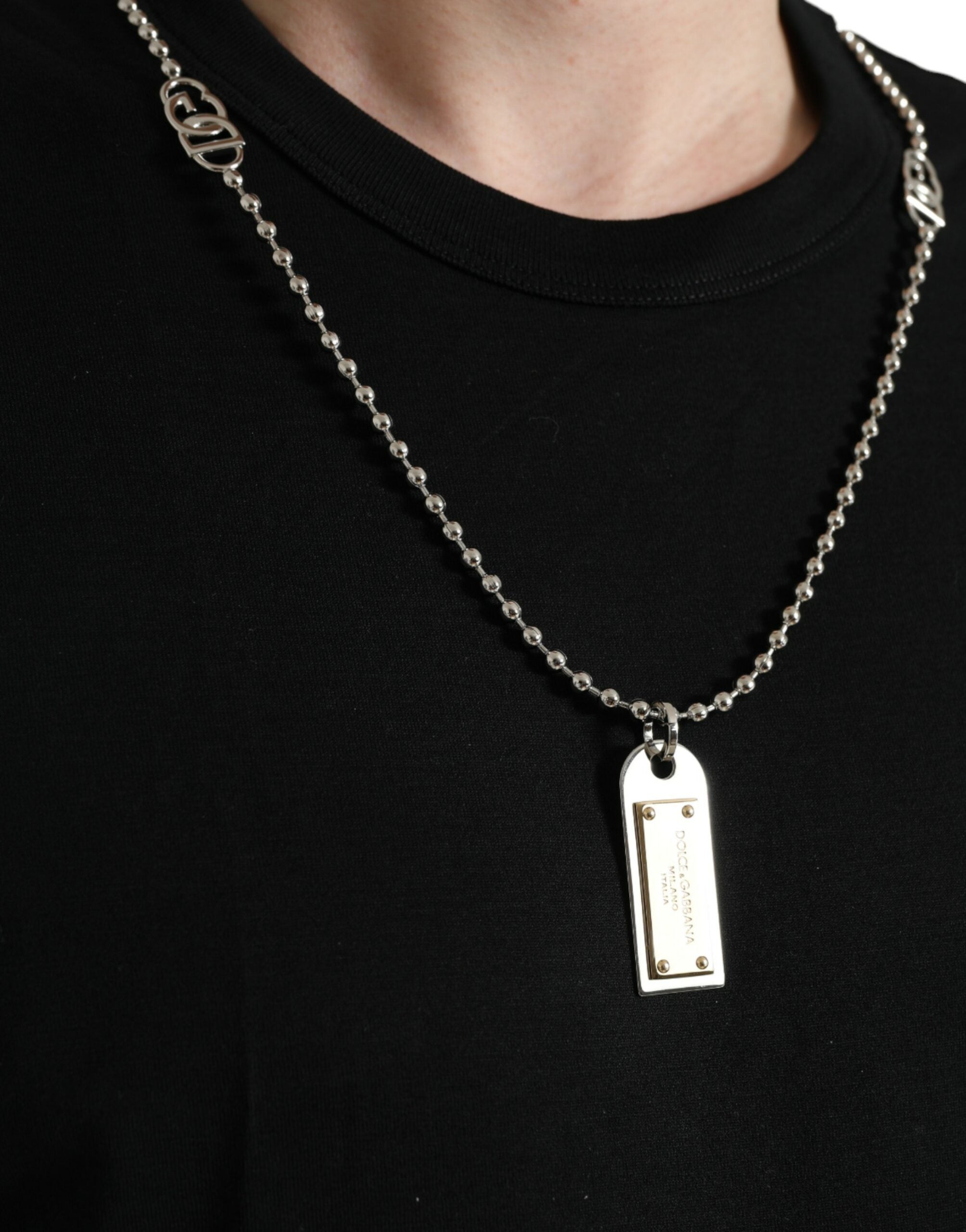 Dolce & Gabbana Black Cotton Dog Tag Round Neck Men's T-shirt