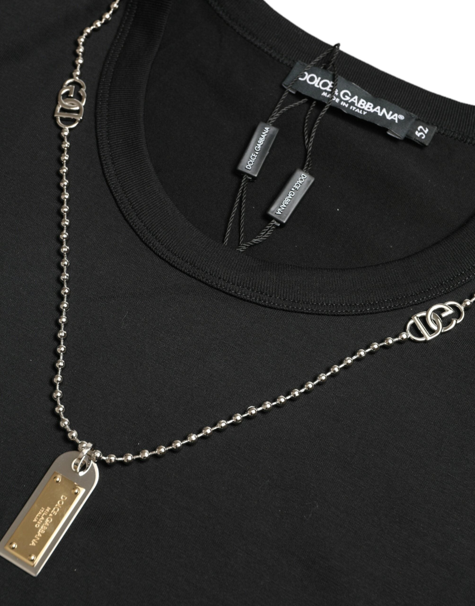 Dolce & Gabbana Black Cotton Dog Tag Round Neck Men's T-shirt