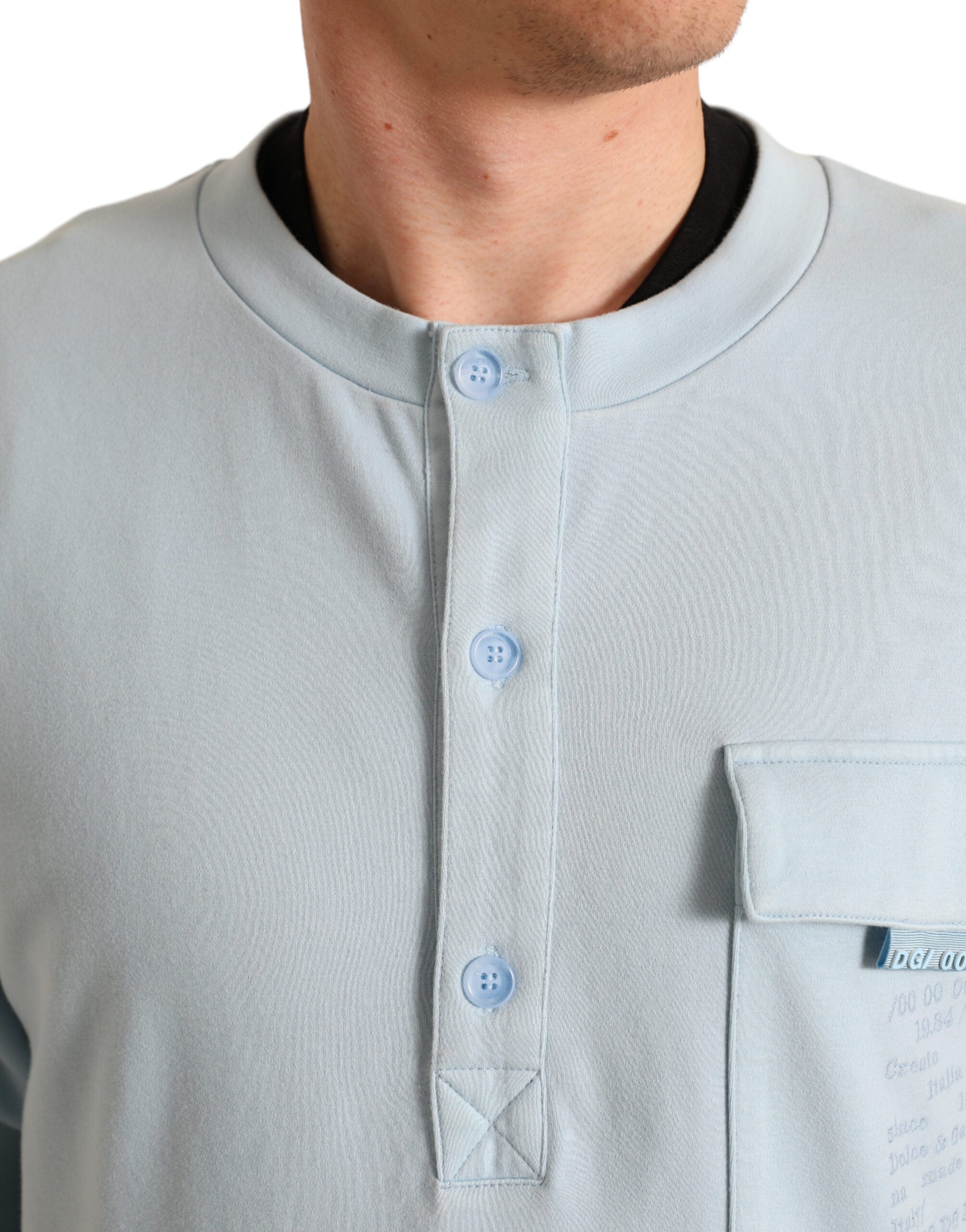 Dolce & Gabbana Light Blue Cotton Buttoned Pullover Men's Sweater
