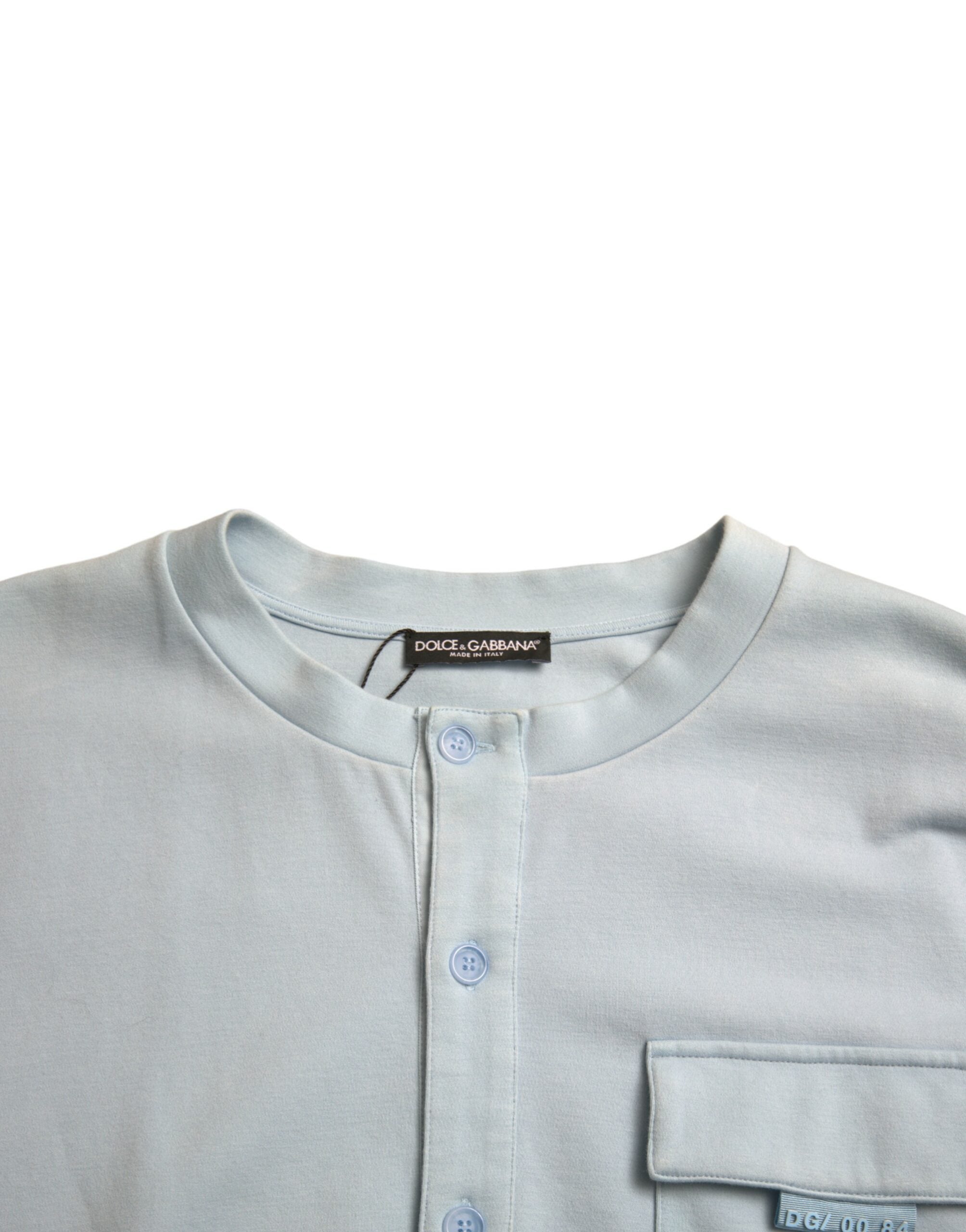 Dolce & Gabbana Light Blue Cotton Buttoned Pullover Men's Sweater