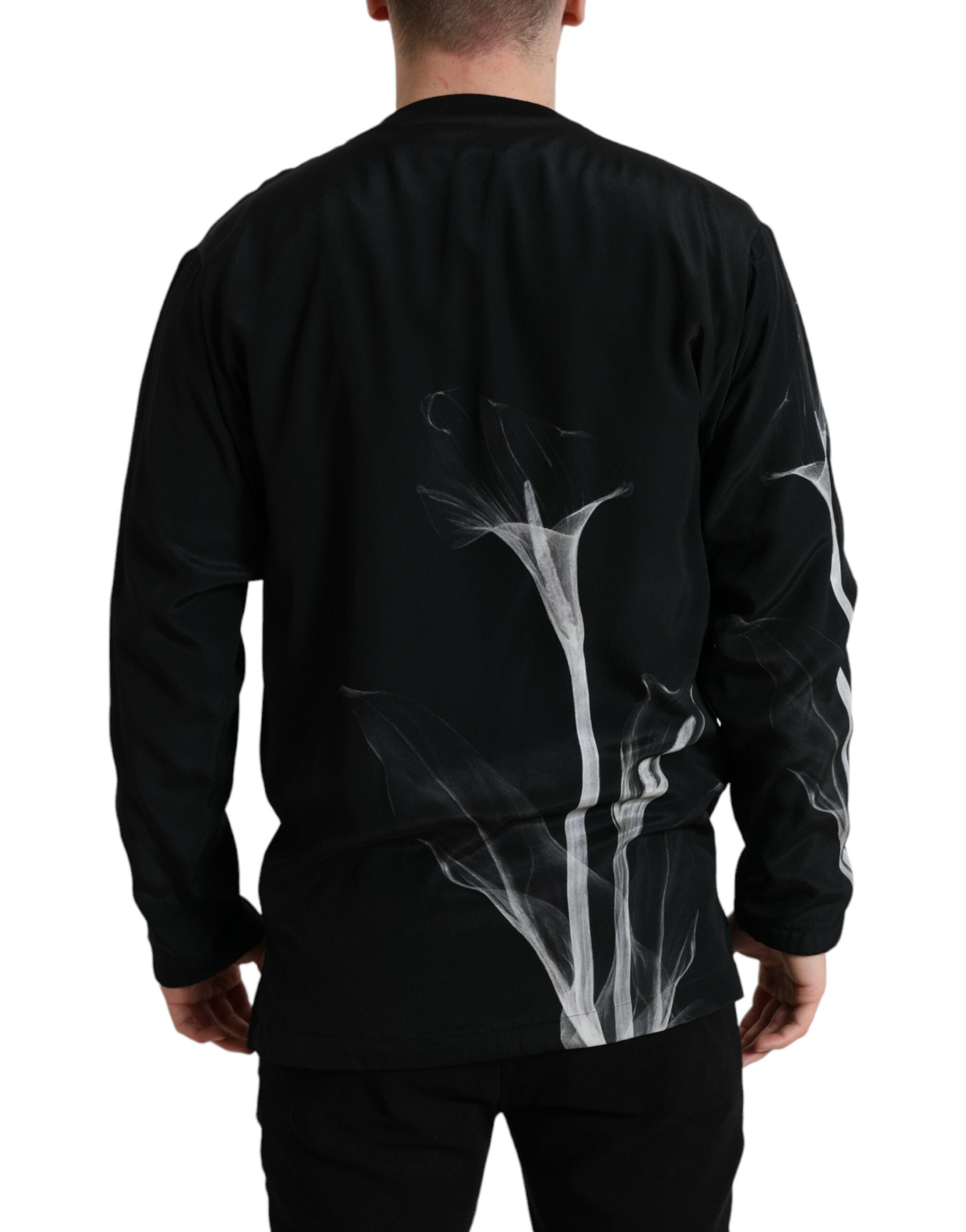 Dolce & Gabbana Black Floral Print Crewneck Pullover Men's Sweater