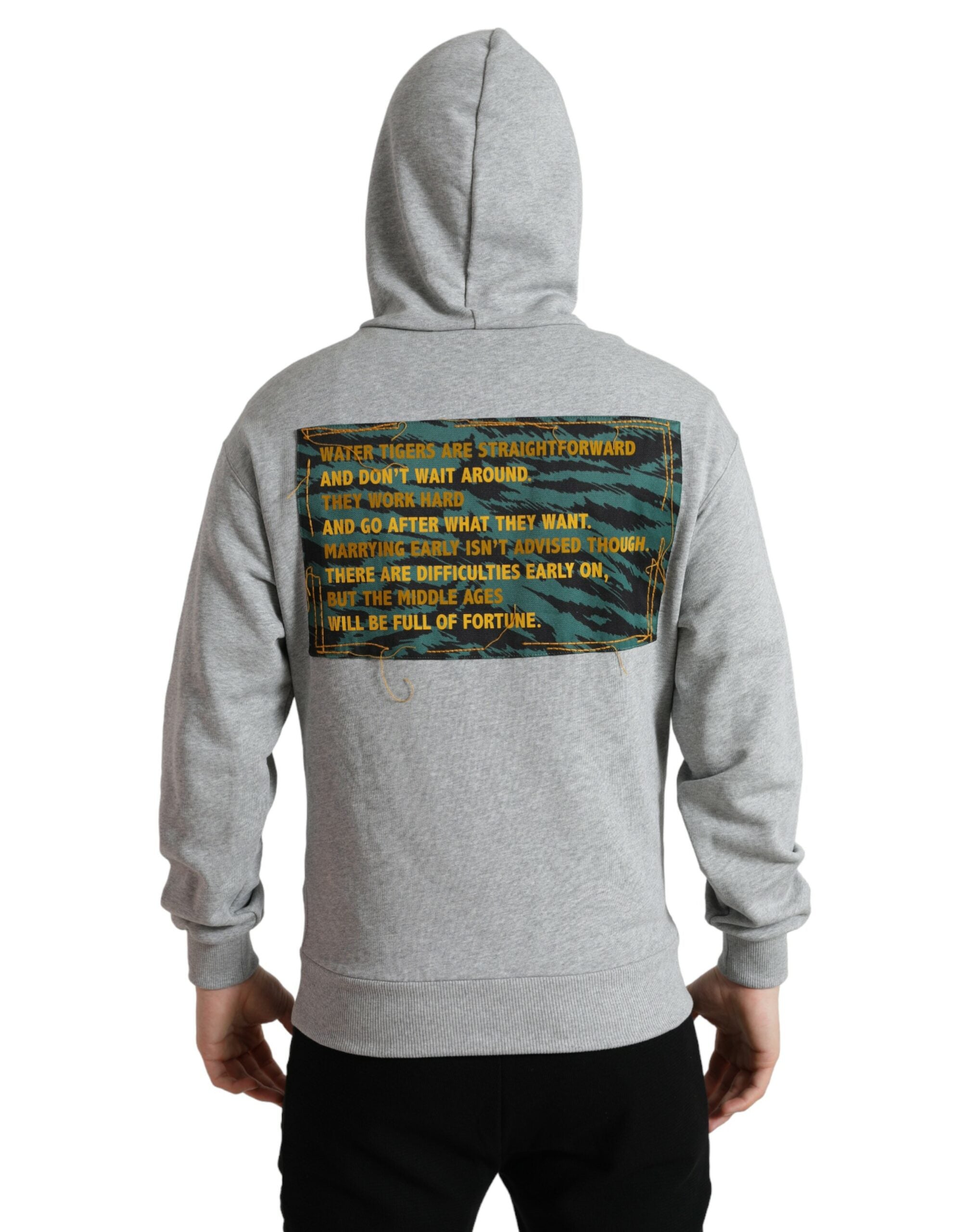 Dolce & Gabbana Gray Cotton Logo Hooded Sweatshirt Men's Sweater