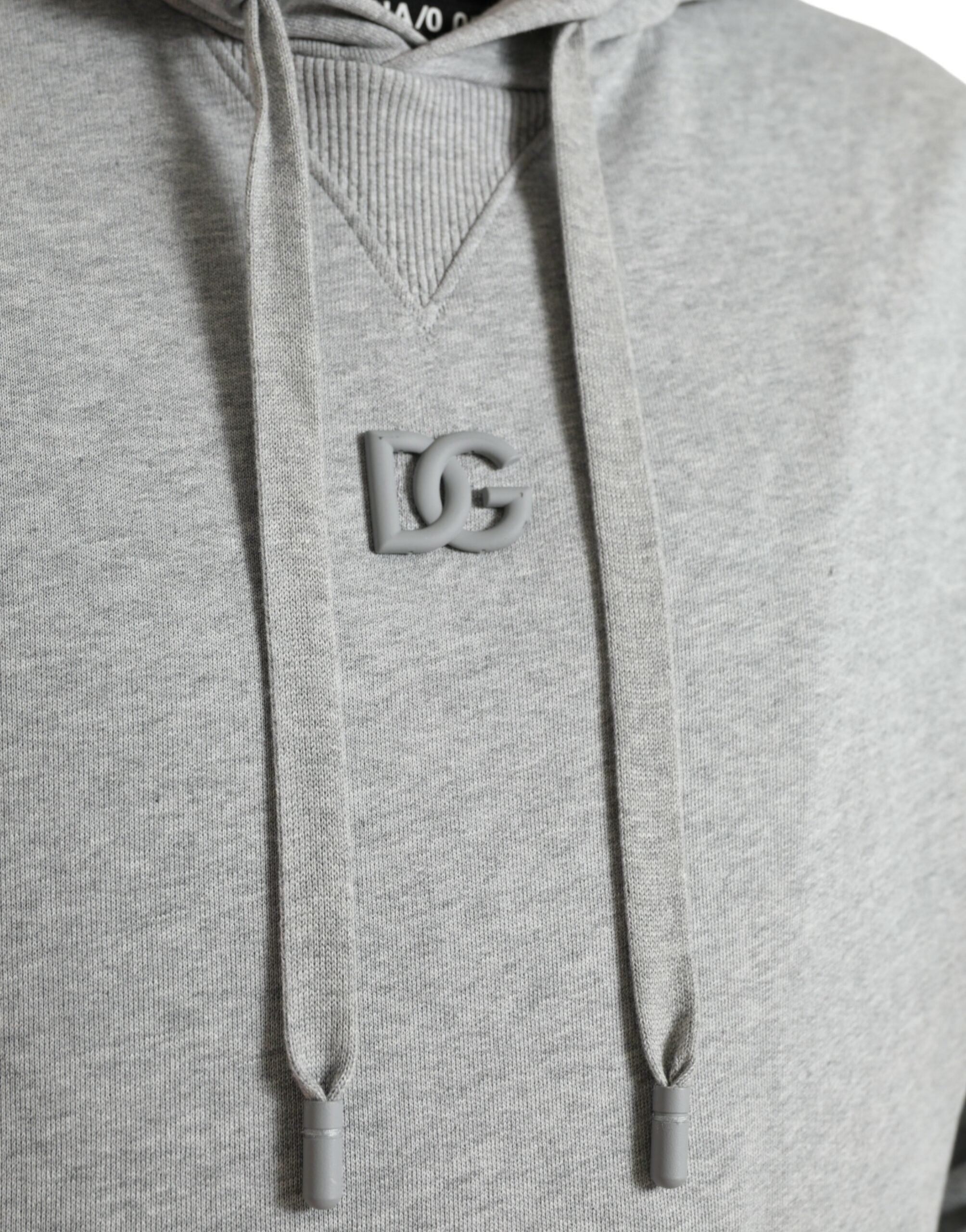 Dolce & Gabbana Gray Cotton Logo Hooded Sweatshirt Men's Sweater