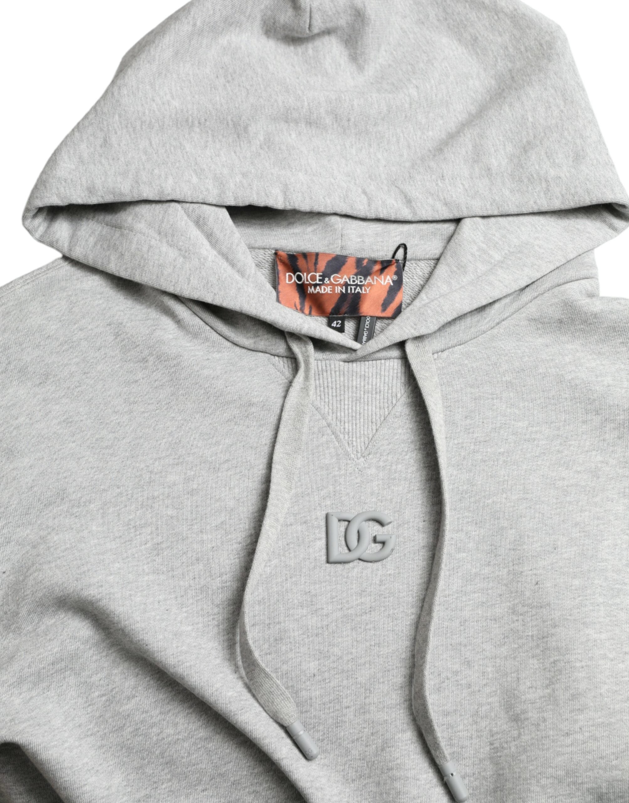 Dolce & Gabbana Gray Cotton Logo Hooded Sweatshirt Men's Sweater