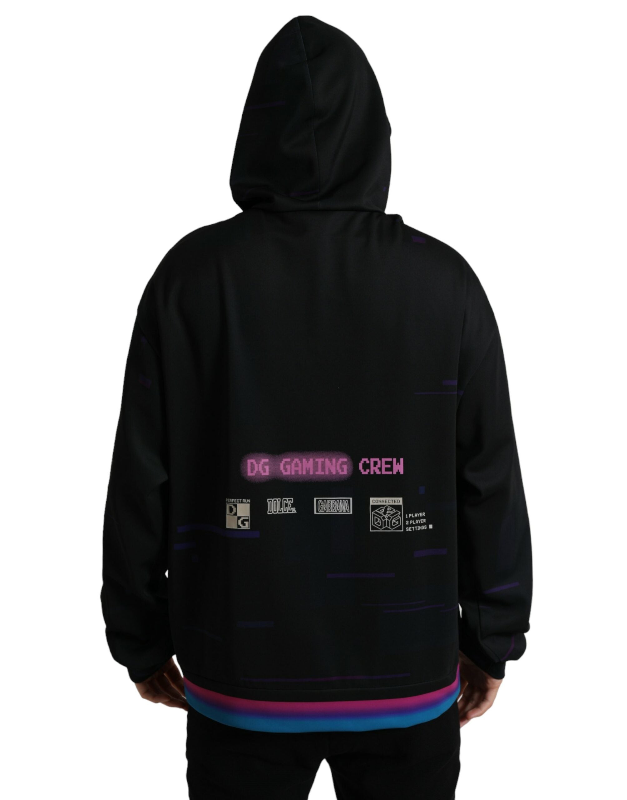 Dolce & Gabbana Black Logo Print Hooded Sweatshirt Men's Sweater