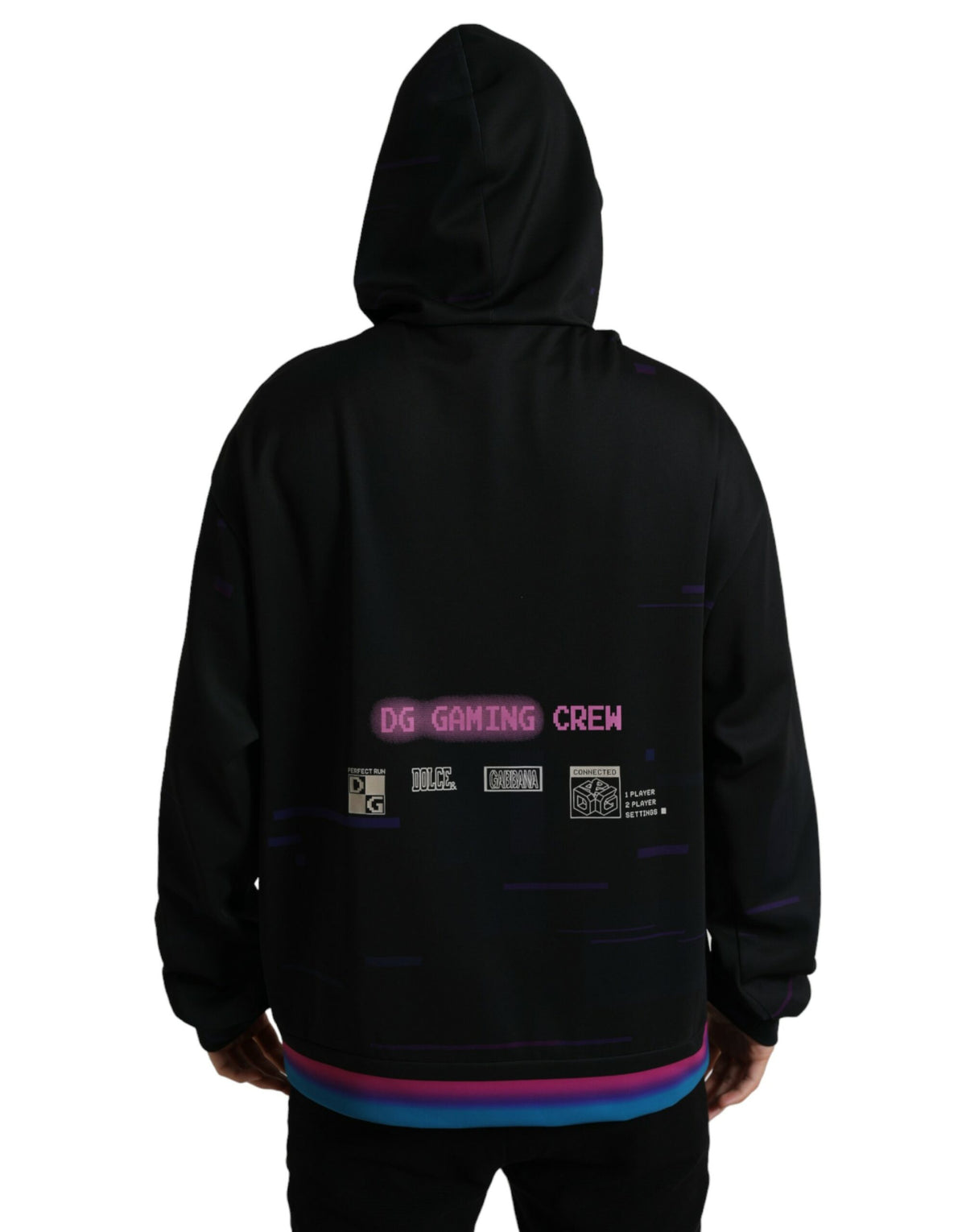 Dolce & Gabbana Black Logo Print Hooded Sweatshirt Men's Sweater