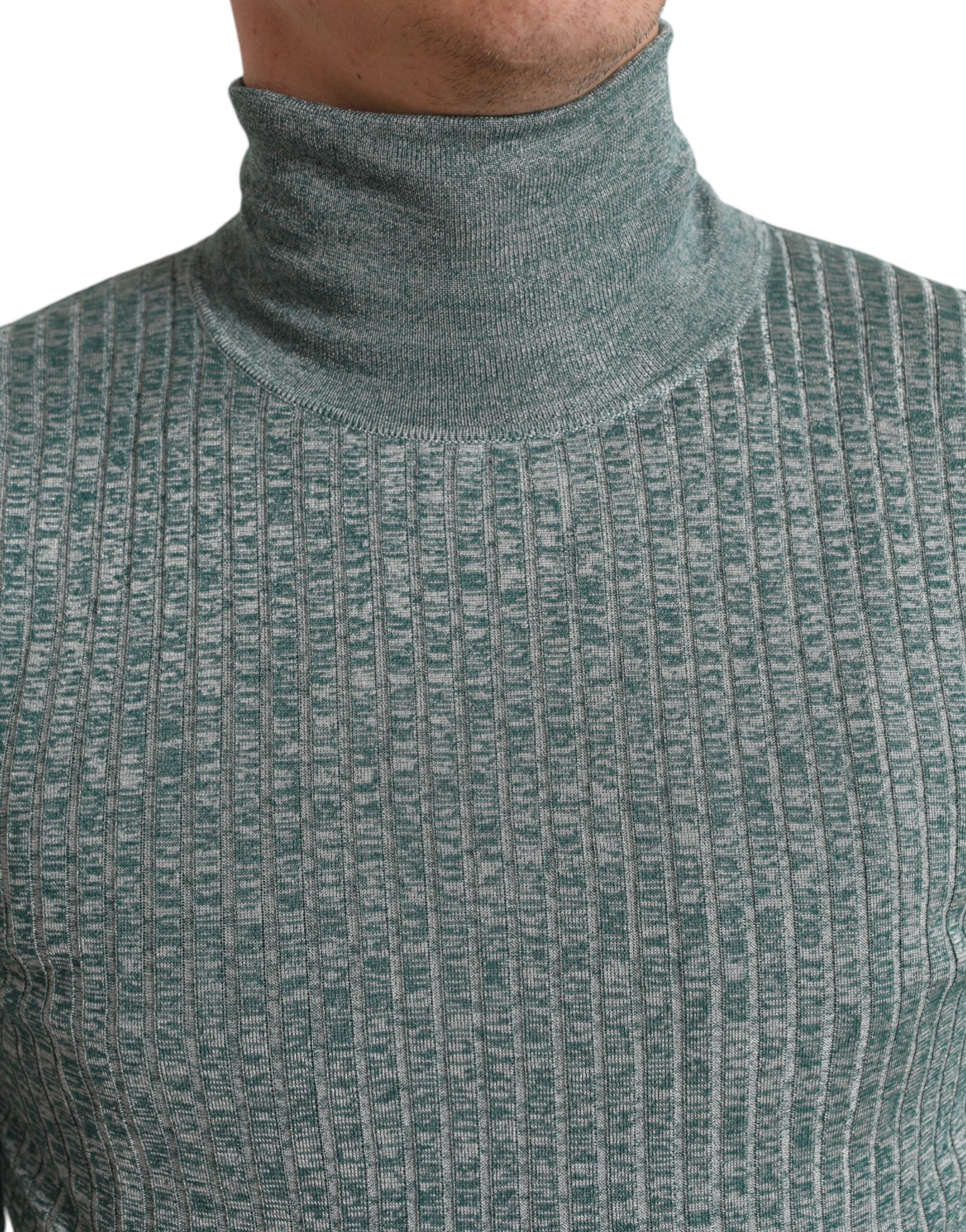 Dolce & Gabbana Green Polyester Turtleneck Pullover Men's Sweater
