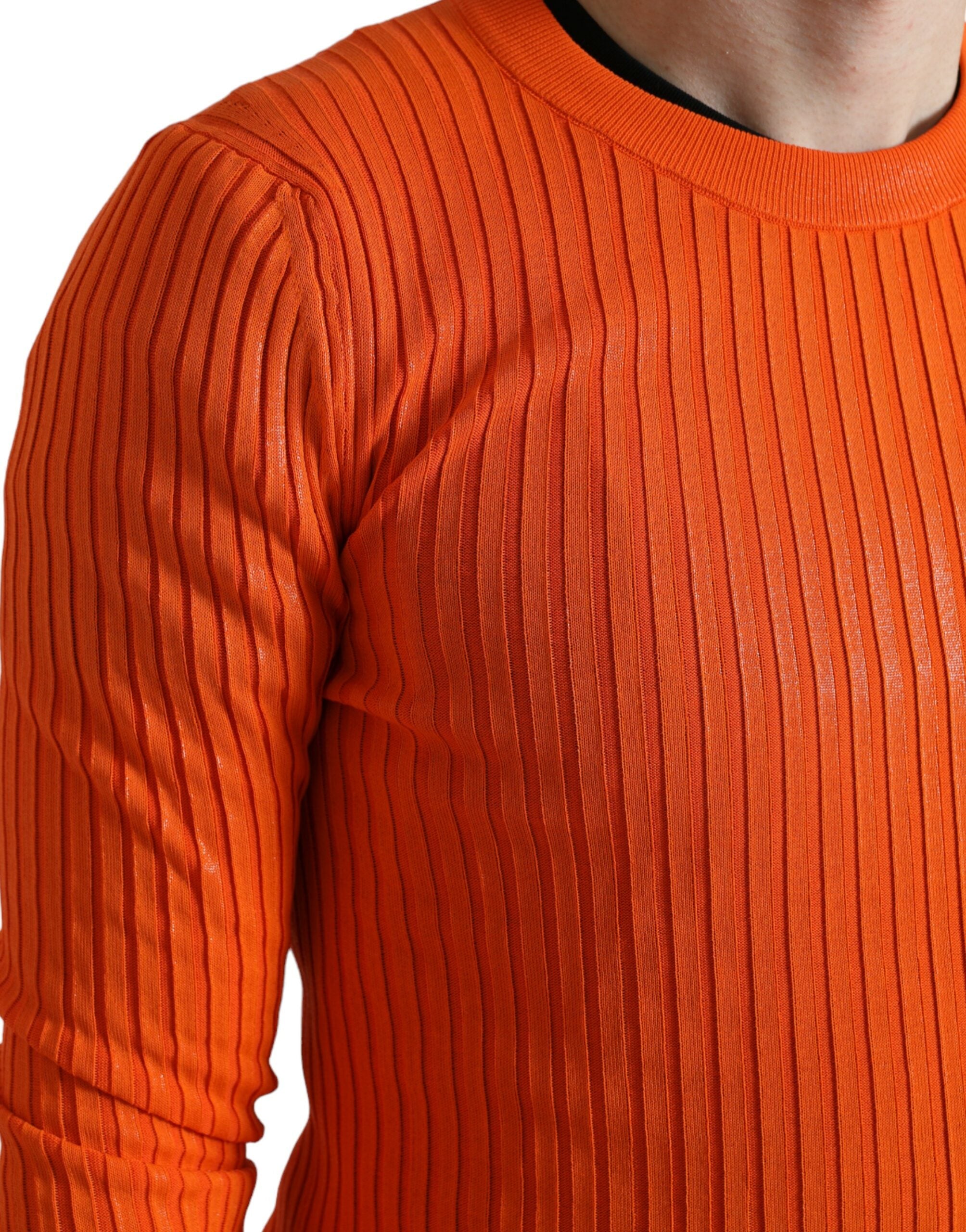 Dolce & Gabbana Orange Knitted Crewneck Men Pullover Men's Sweater