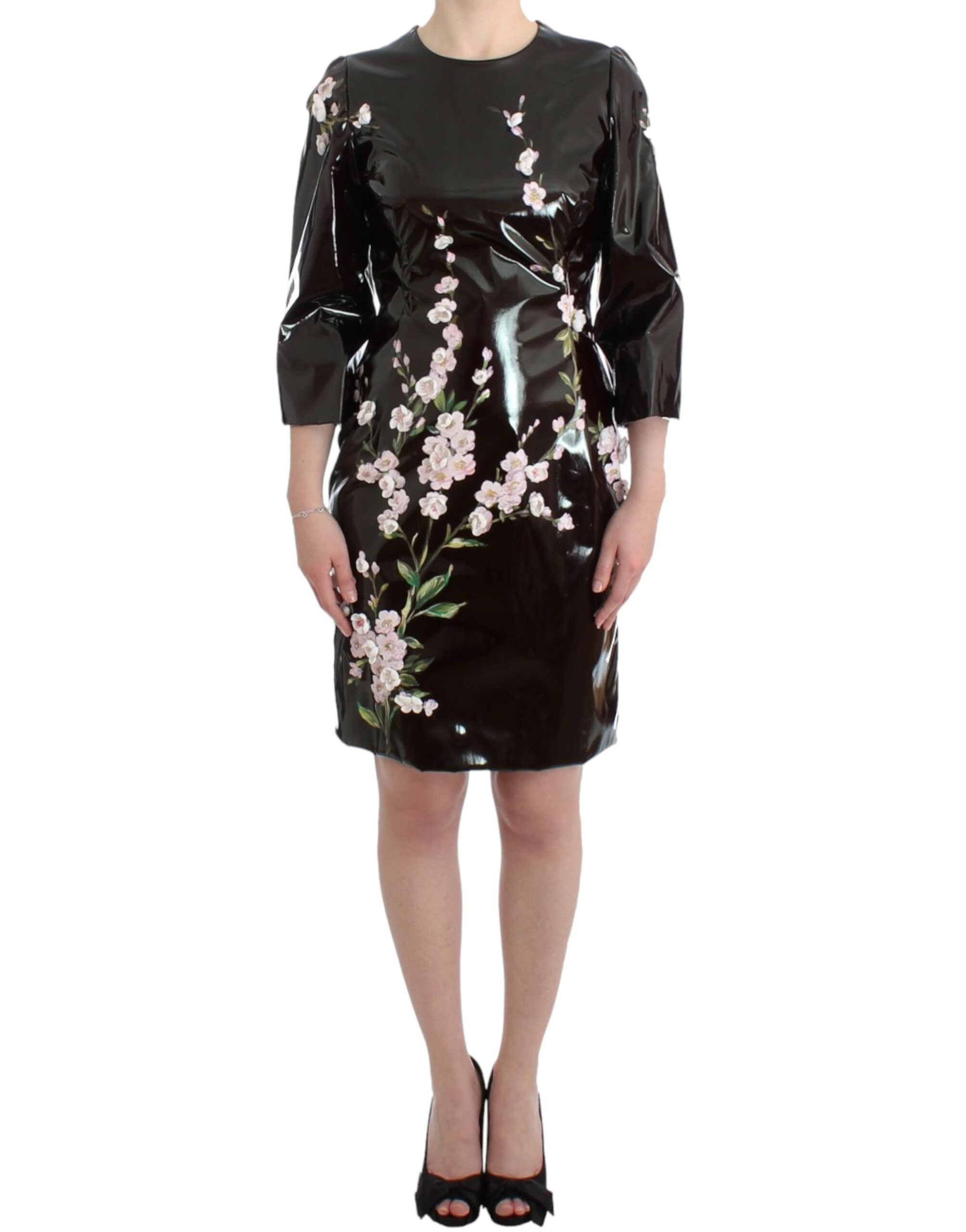 Dolce & Gabbana Black patent floral HANDPAINTED Women's dress