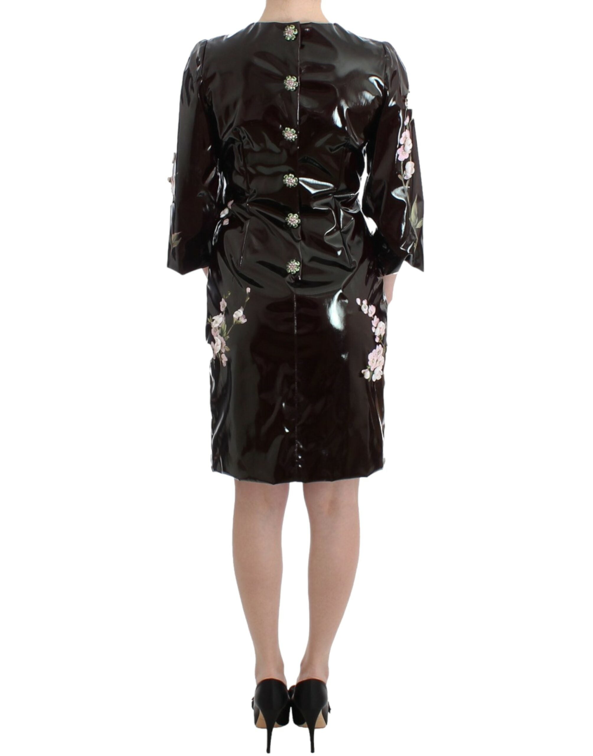 Dolce & Gabbana Black patent floral HANDPAINTED Women's dress