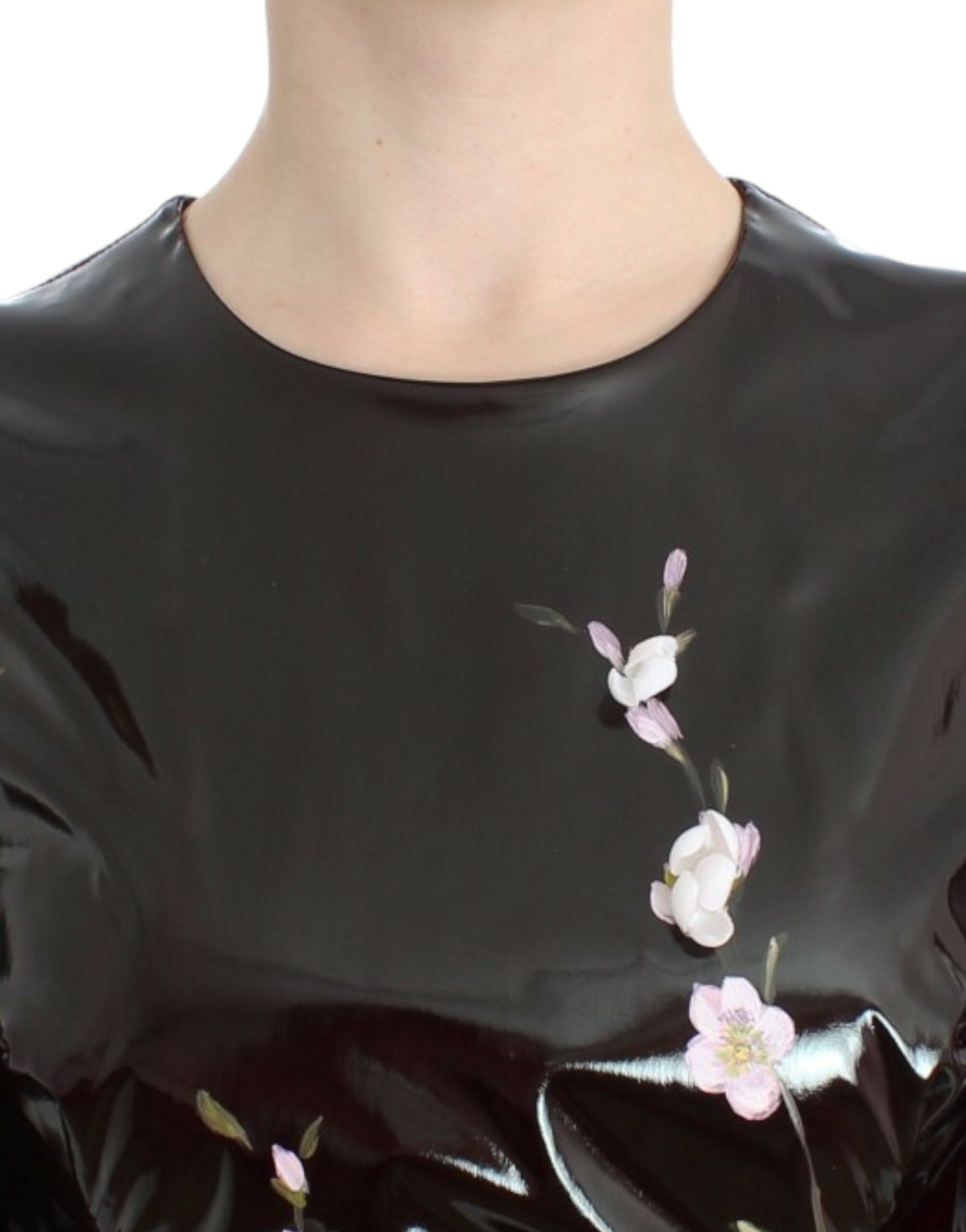 Dolce & Gabbana Black patent floral HANDPAINTED Women's dress