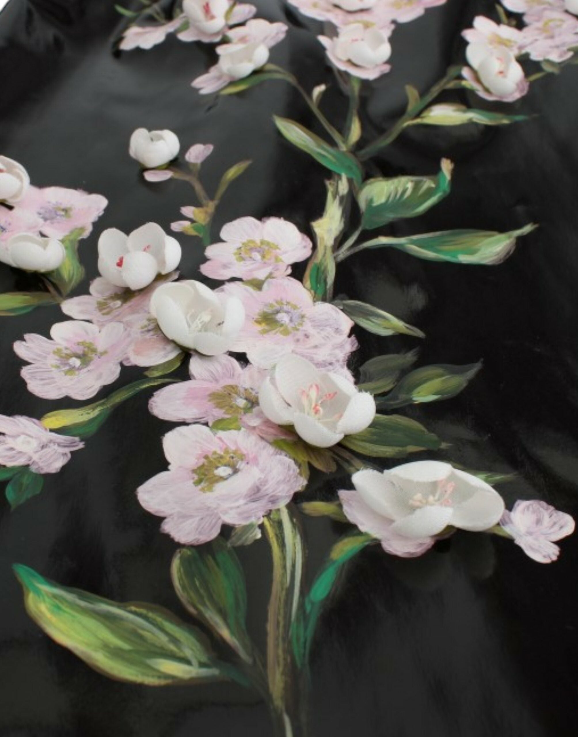 Dolce & Gabbana Black patent floral HANDPAINTED Women's dress