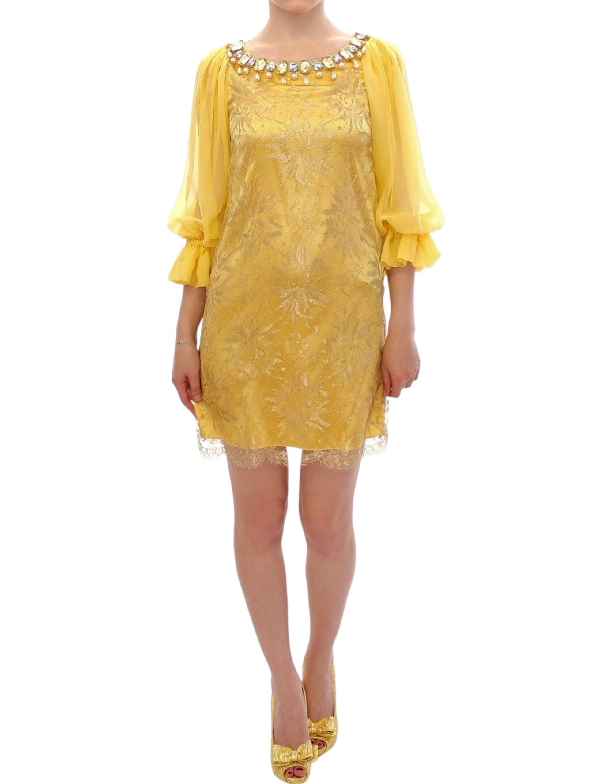 Dolce & Gabbana Yellow lace crystal mini Women's dress