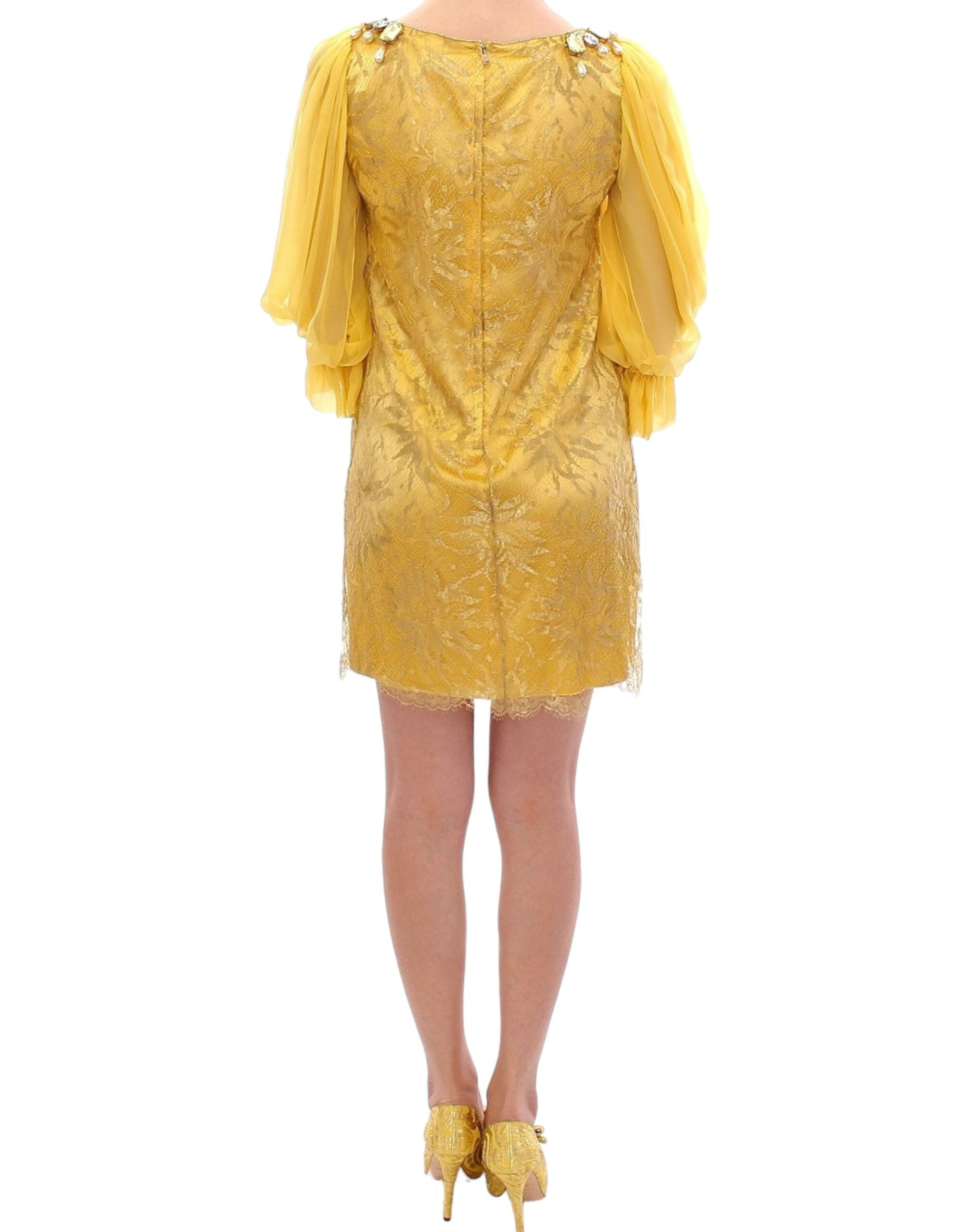 Dolce & Gabbana Yellow Lace Crystal Embellished Mini Women's Dress