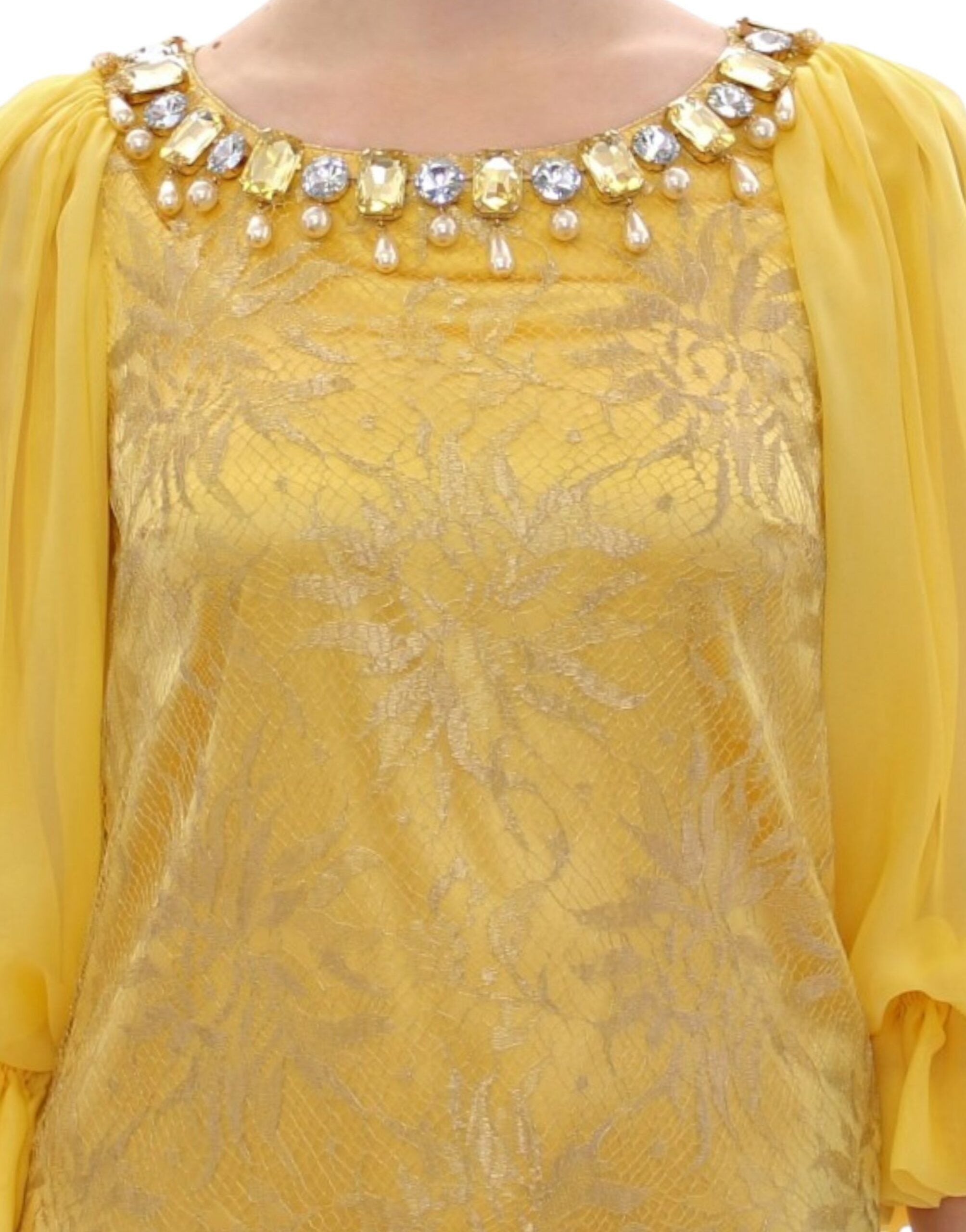 Dolce & Gabbana Yellow Lace Crystal Embellished Mini Women's Dress