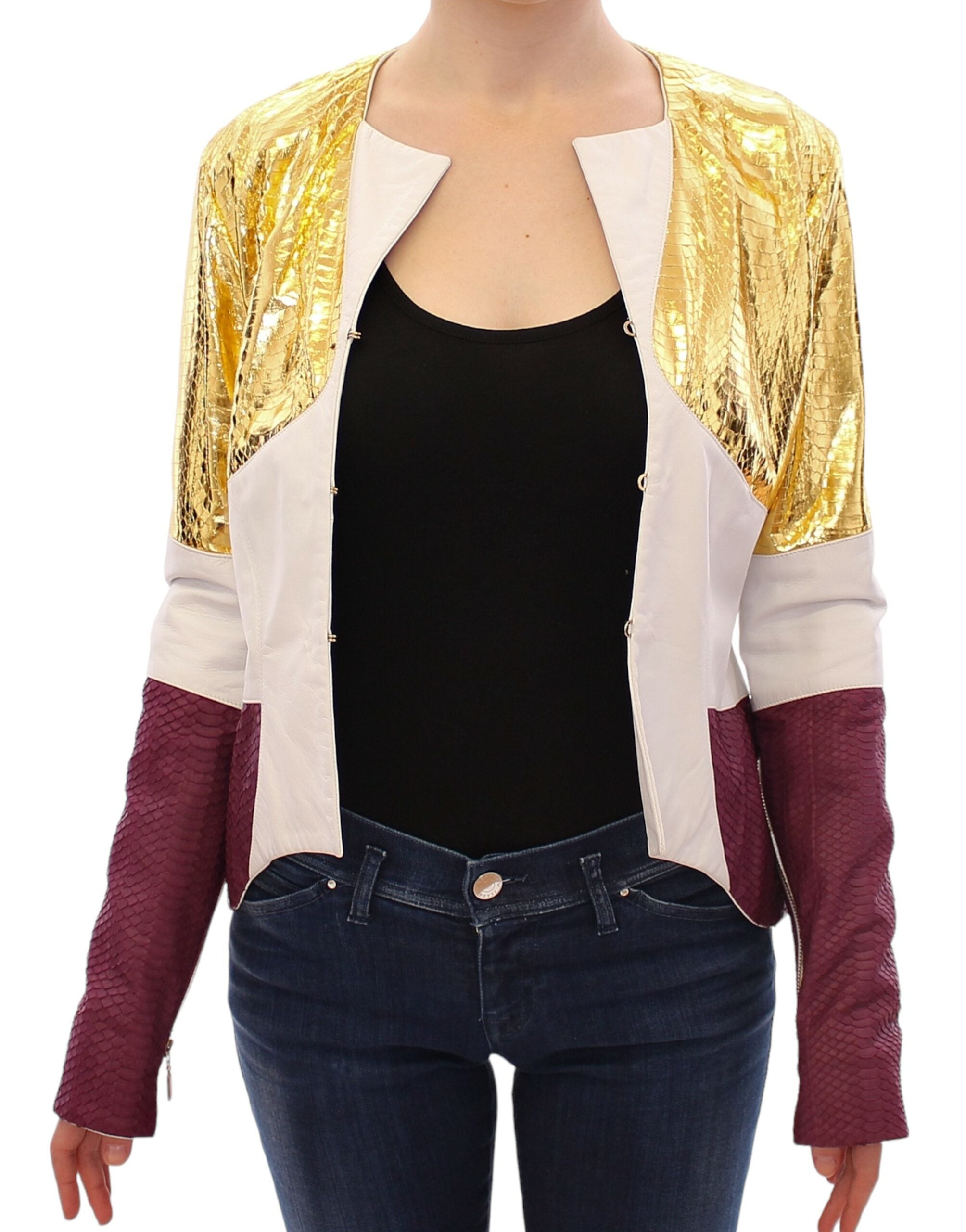 Vladimiro Gioia Elegant Metallic Croc Print Leather Women's Jacket