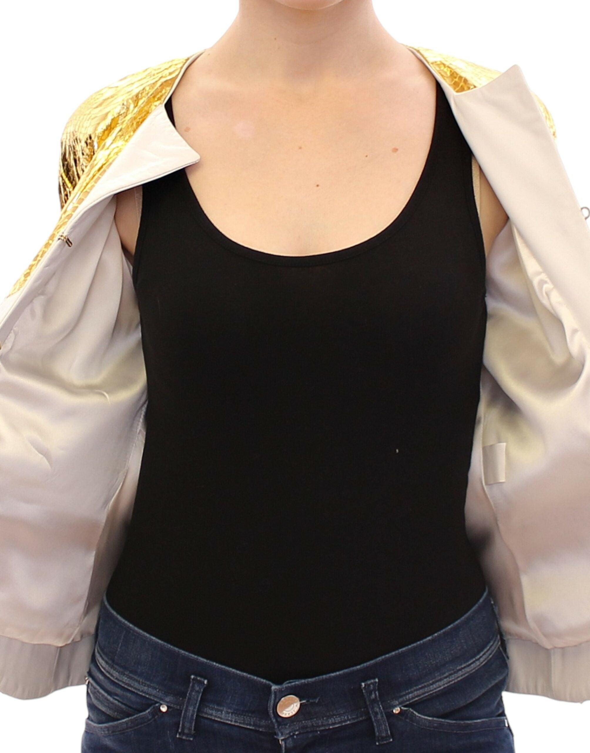 Vladimiro Gioia Elegant Metallic Croc Print Leather Women's Jacket