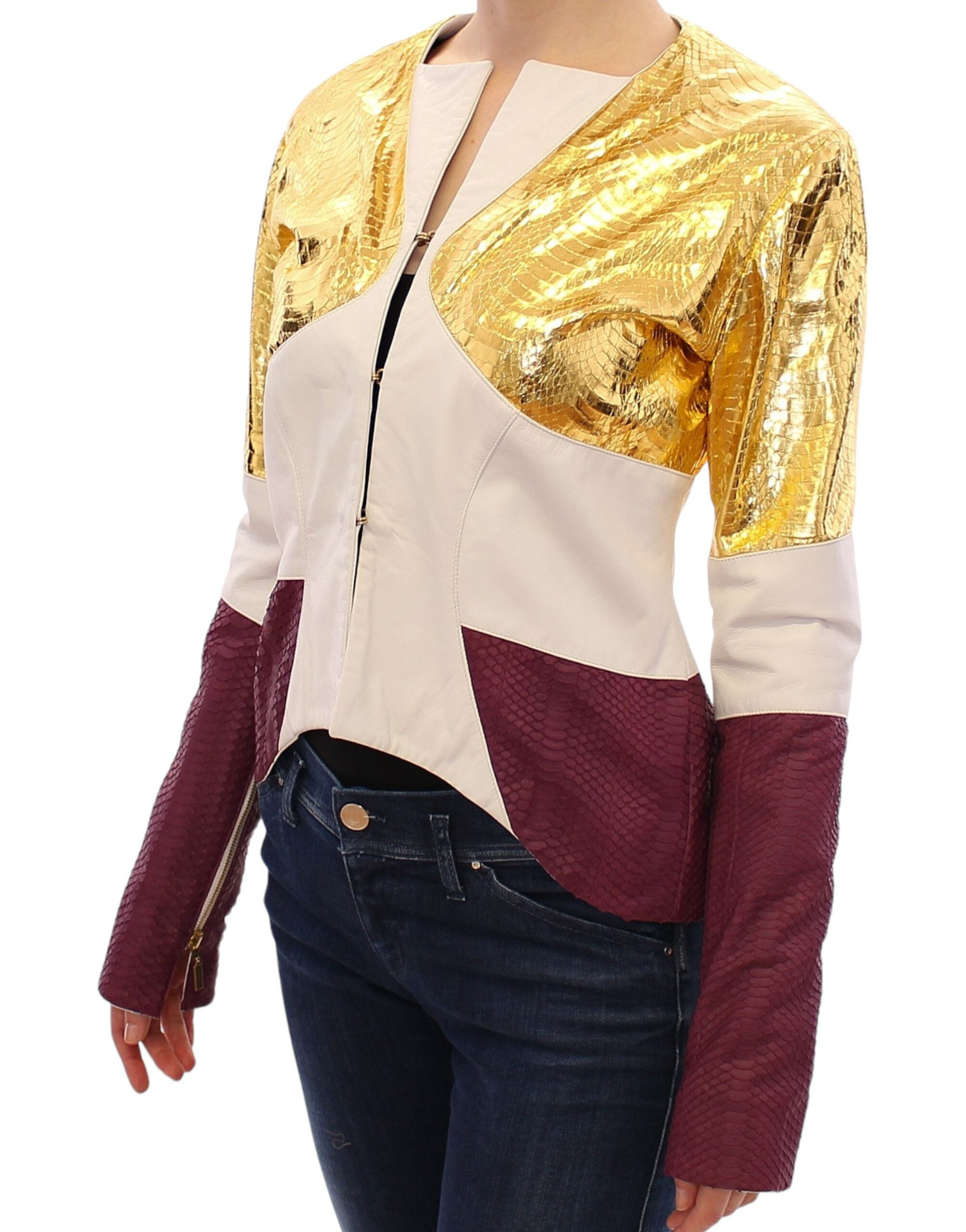 Vladimiro Gioia Elegant Metallic Croc Print Leather Women's Jacket