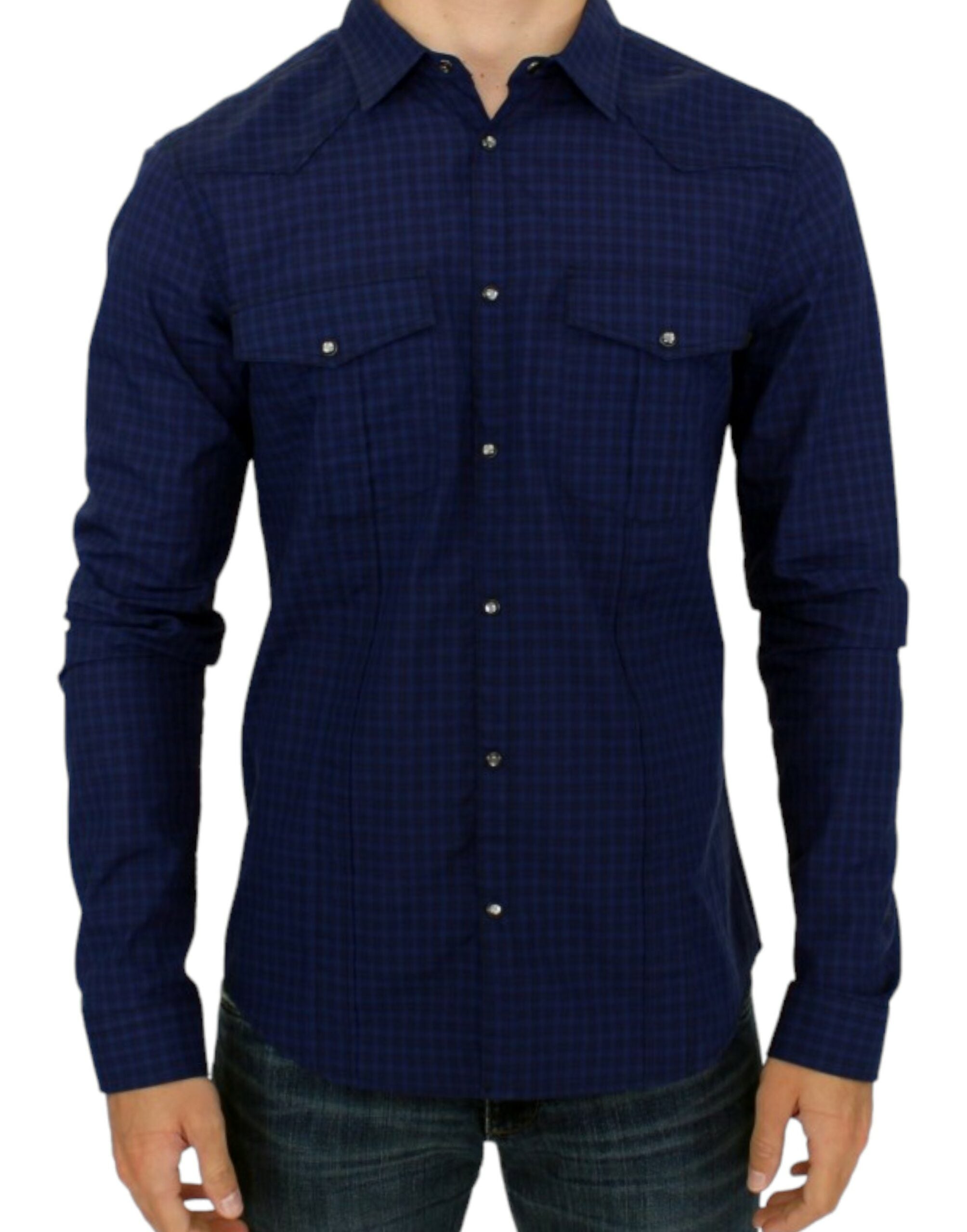 Costume National Blue checkered cotton Men's shirt