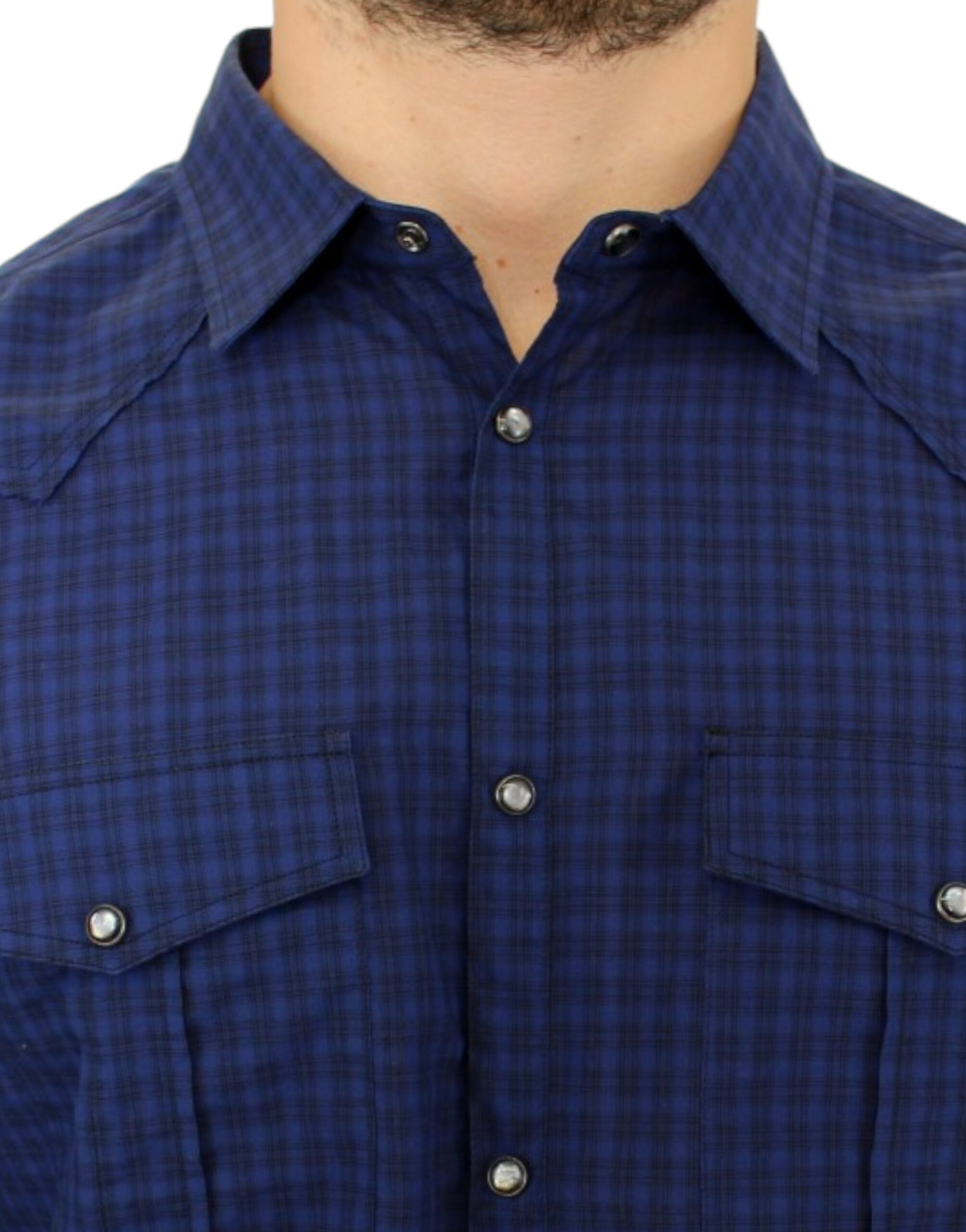 Costume National Chic Blue Checkered Casual Cotton Men's Shirt