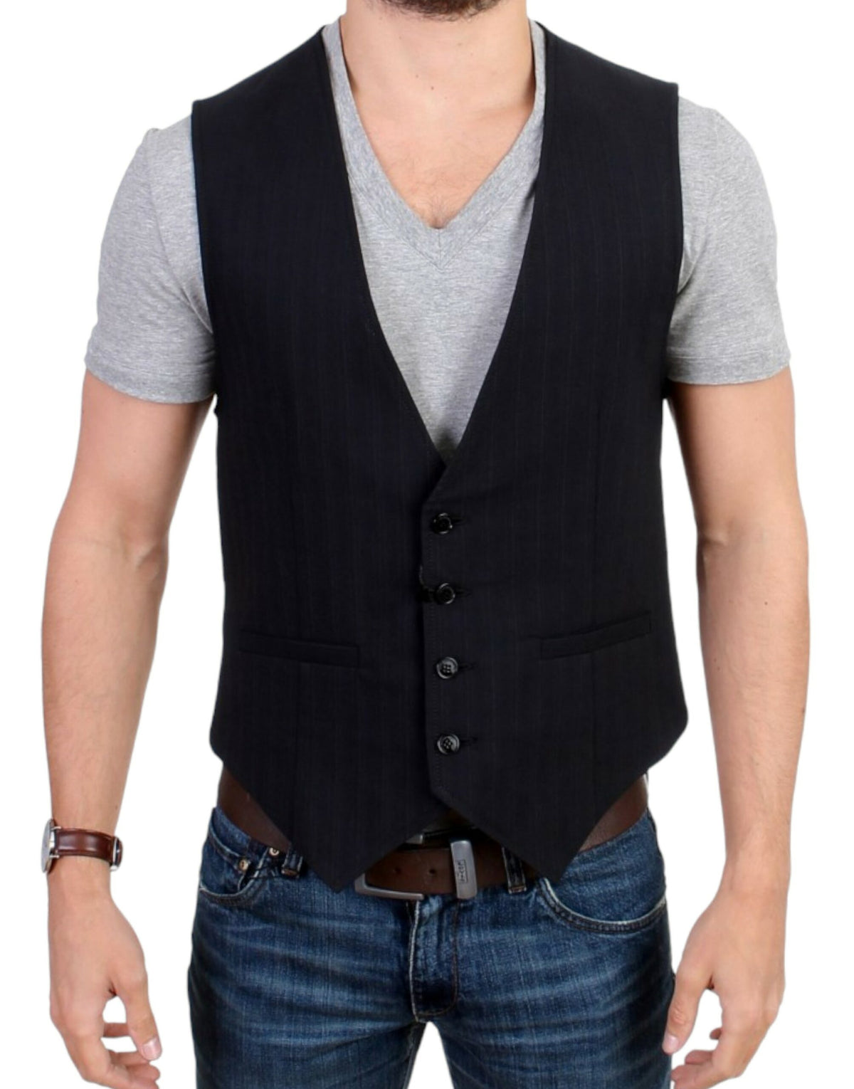 Costume National Black striped cotton casual Men's vest