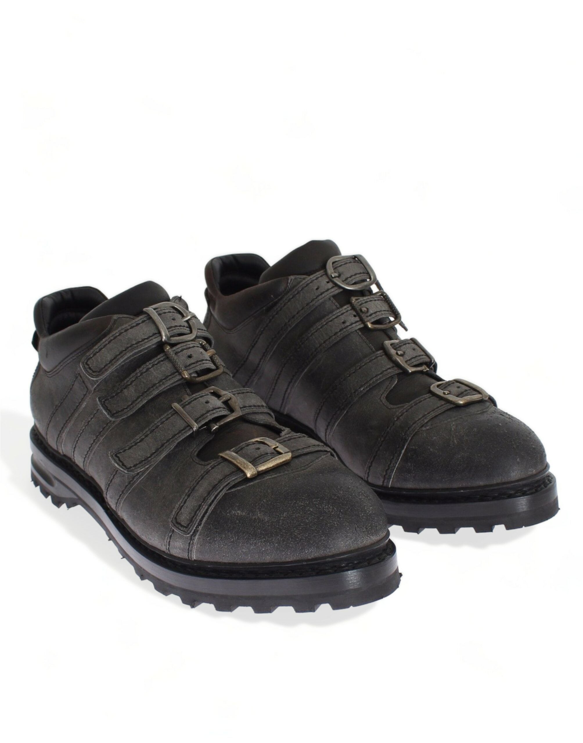Dolce & Gabbana Gray Leather Ankle Strap Shoes Men's Boots
