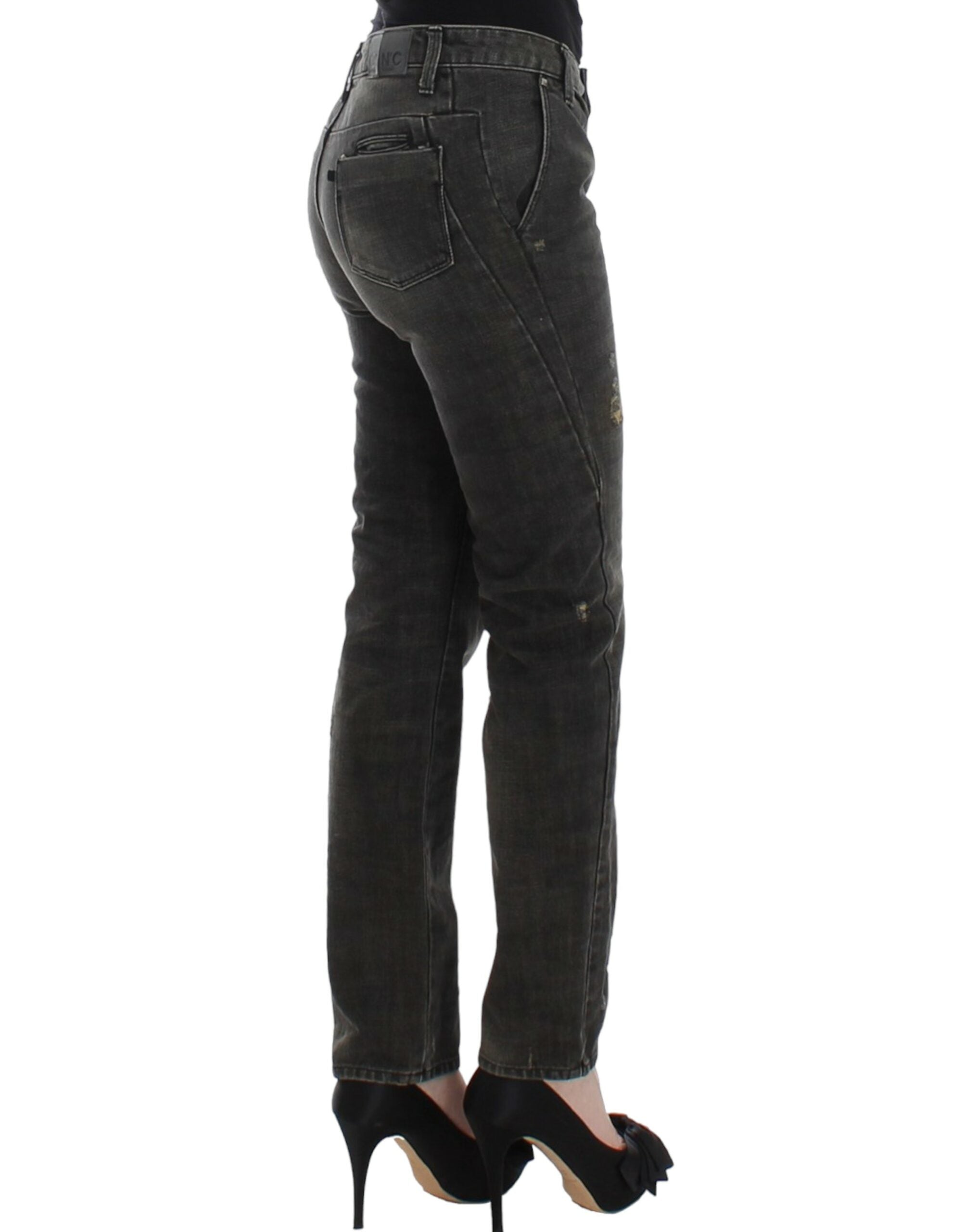 Costume National Sleek Gray Straight Leg Distressed Women's Jeans