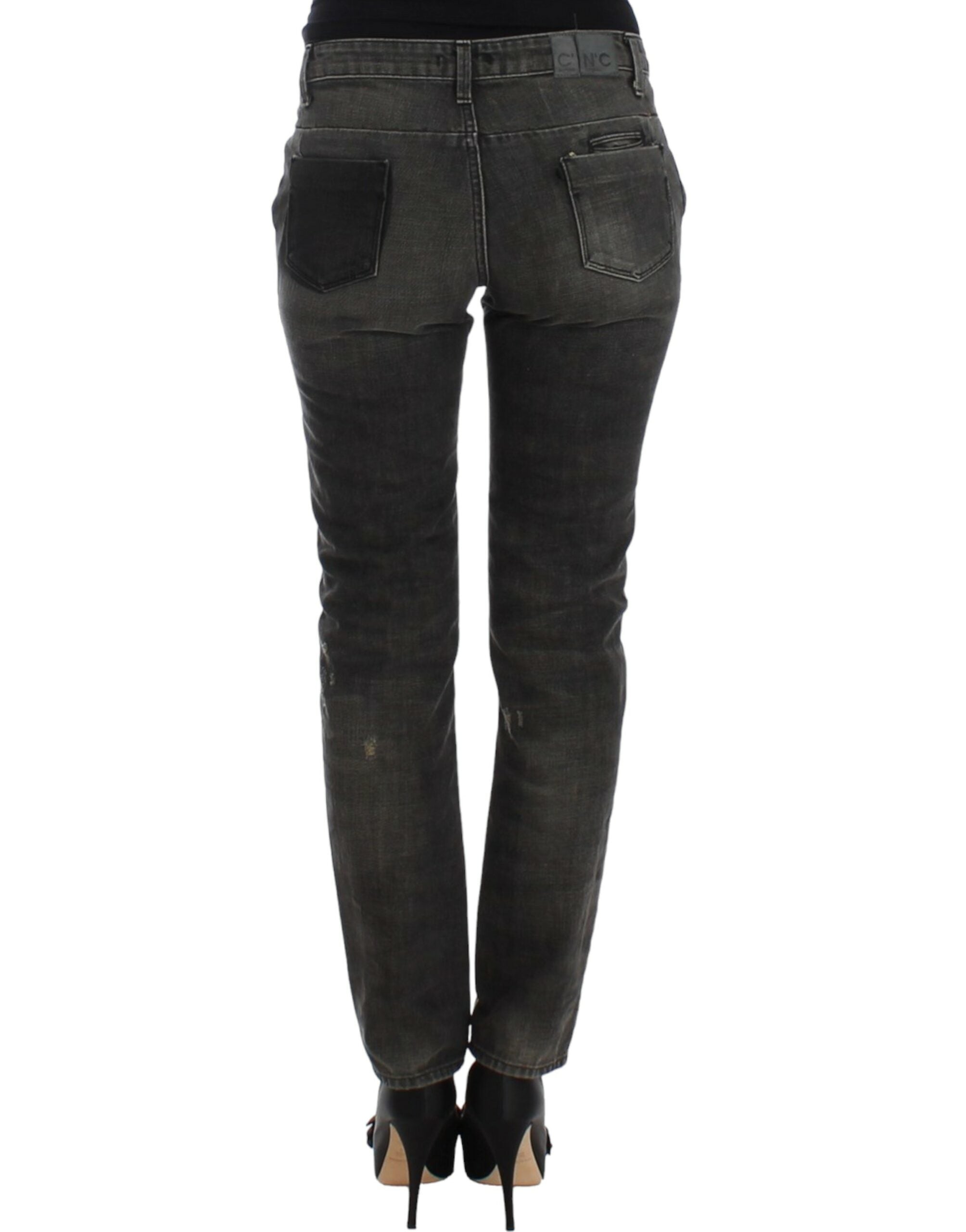 Costume National Sleek Gray Straight Leg Distressed Women's Jeans