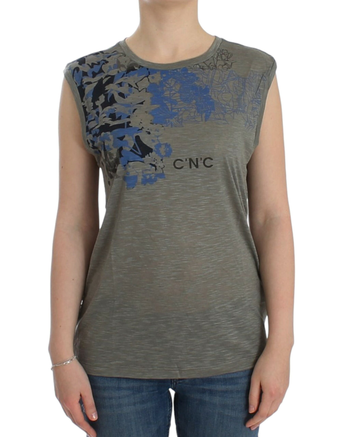 Costume National Gray print sleeveless Women's t-shirt