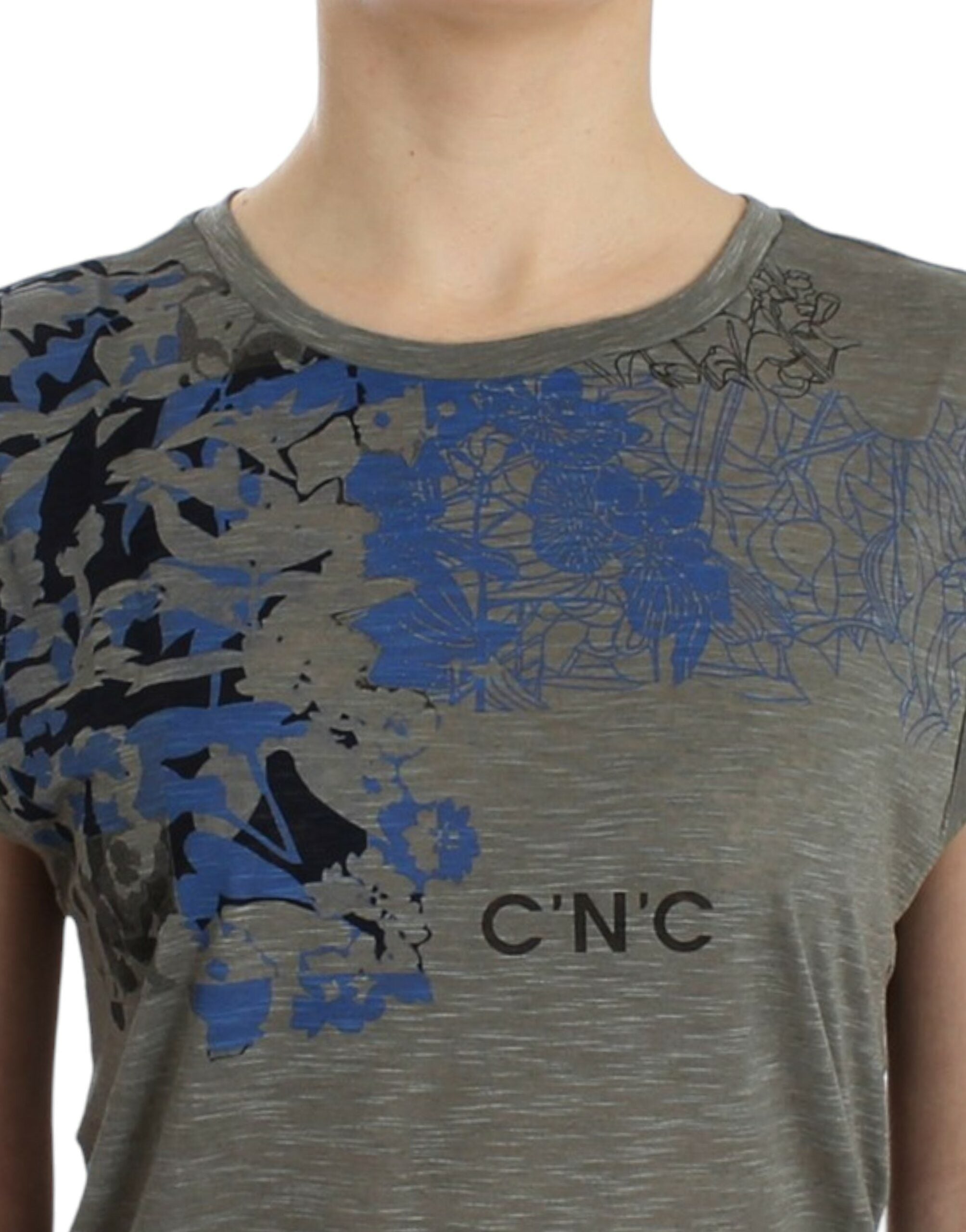 Costume National Chic Sleeveless Gray Top with Blue Women's Detailing