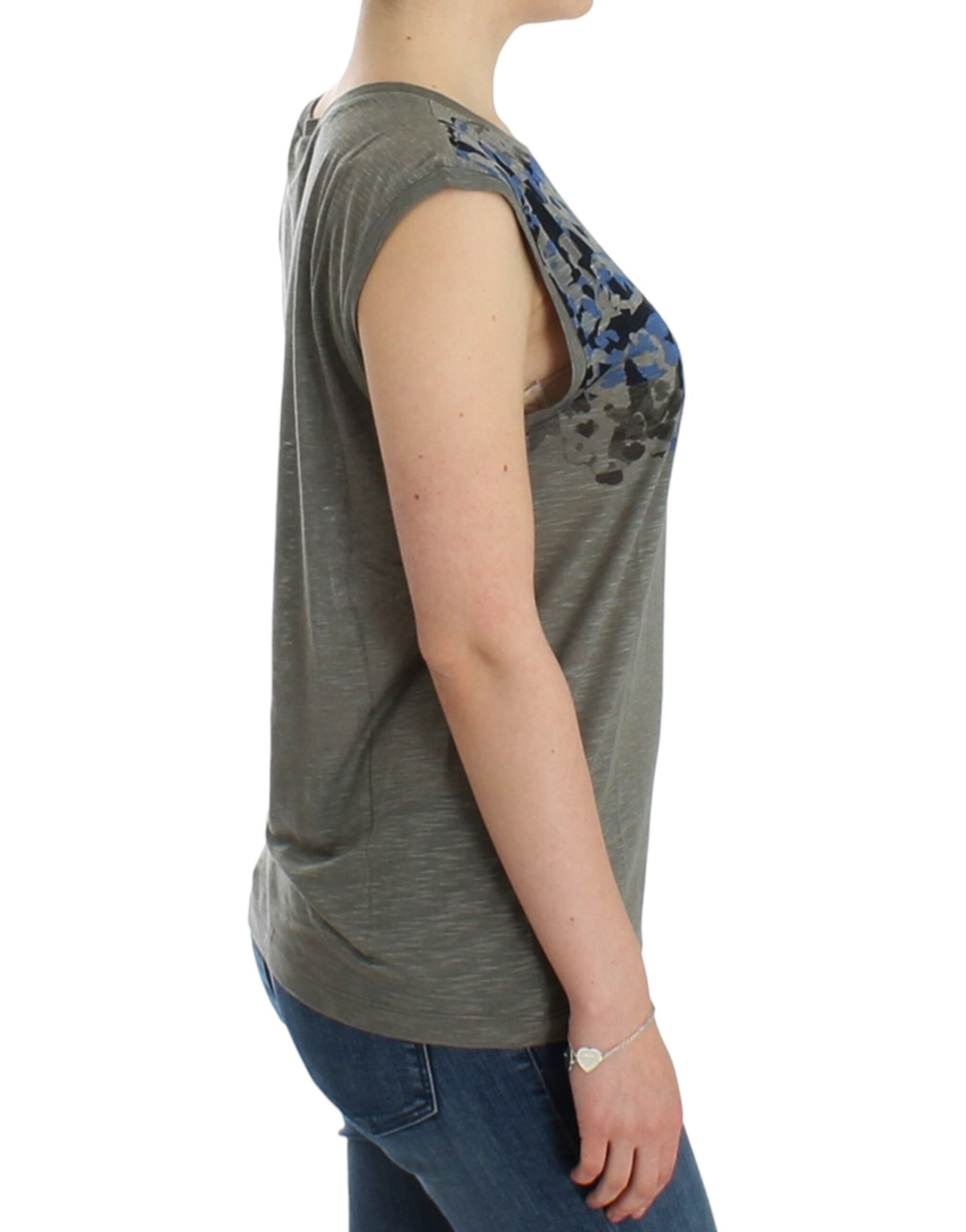 Costume National Chic Sleeveless Gray Top with Blue Women's Detailing
