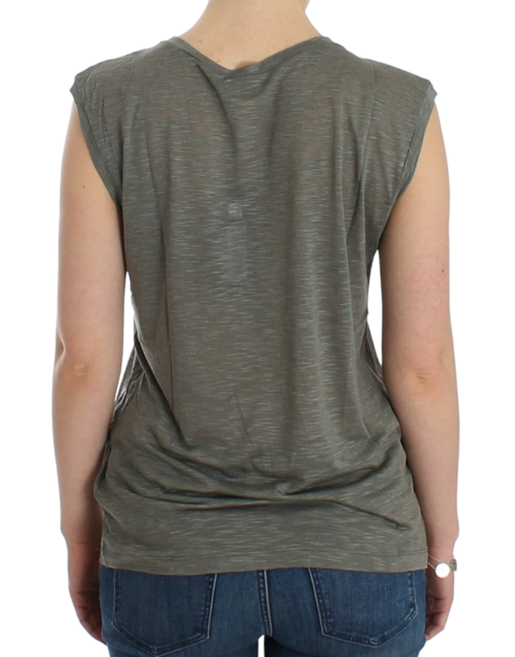Costume National Chic Sleeveless Gray Top with Blue Women's Detailing